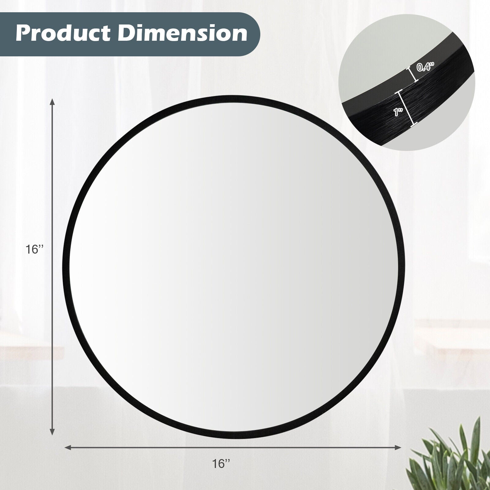SUGIFT 16-inch Round Wall Mirror with Aluminum Alloy Frame