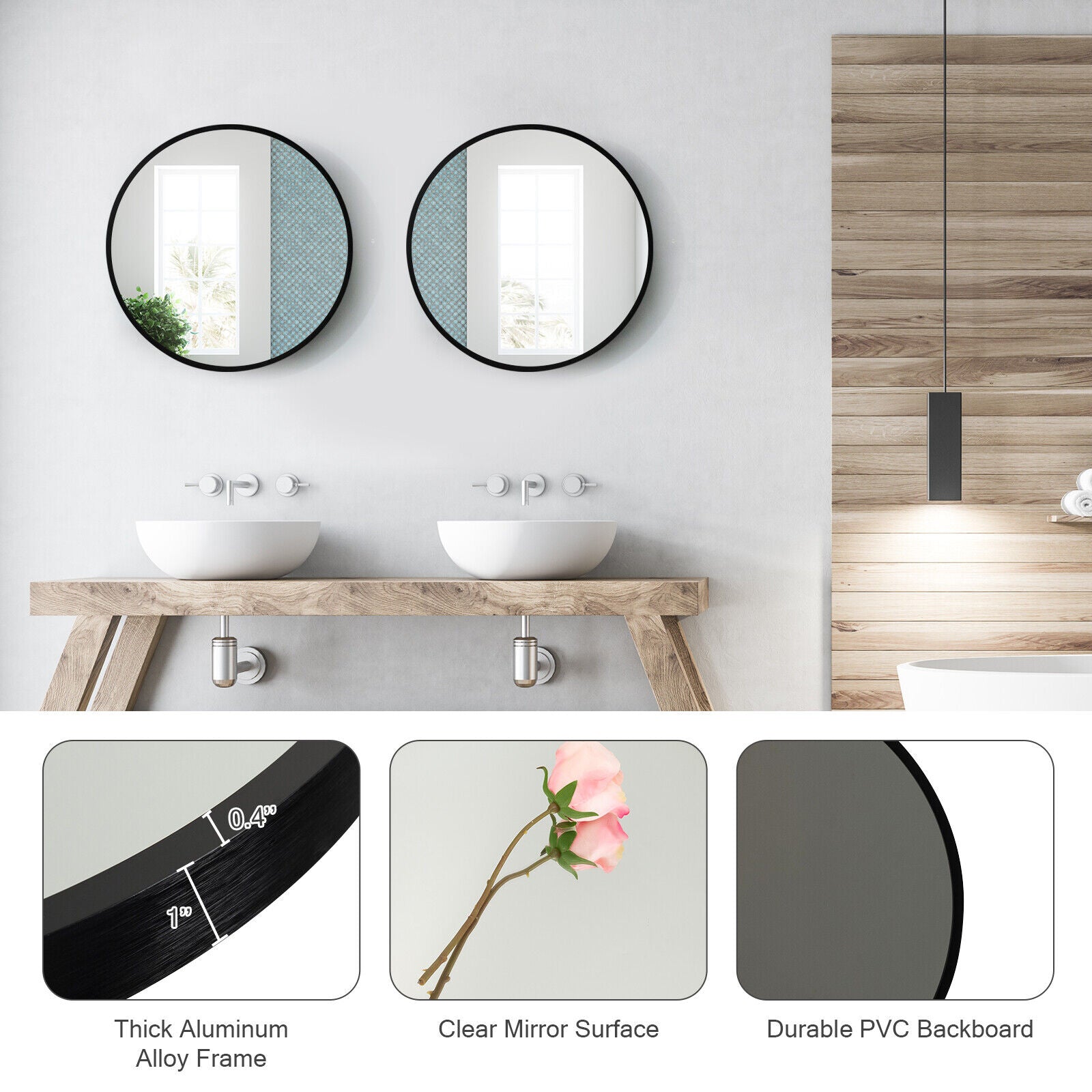 SUGIFT 16-inch Round Wall Mirror with Aluminum Alloy Frame