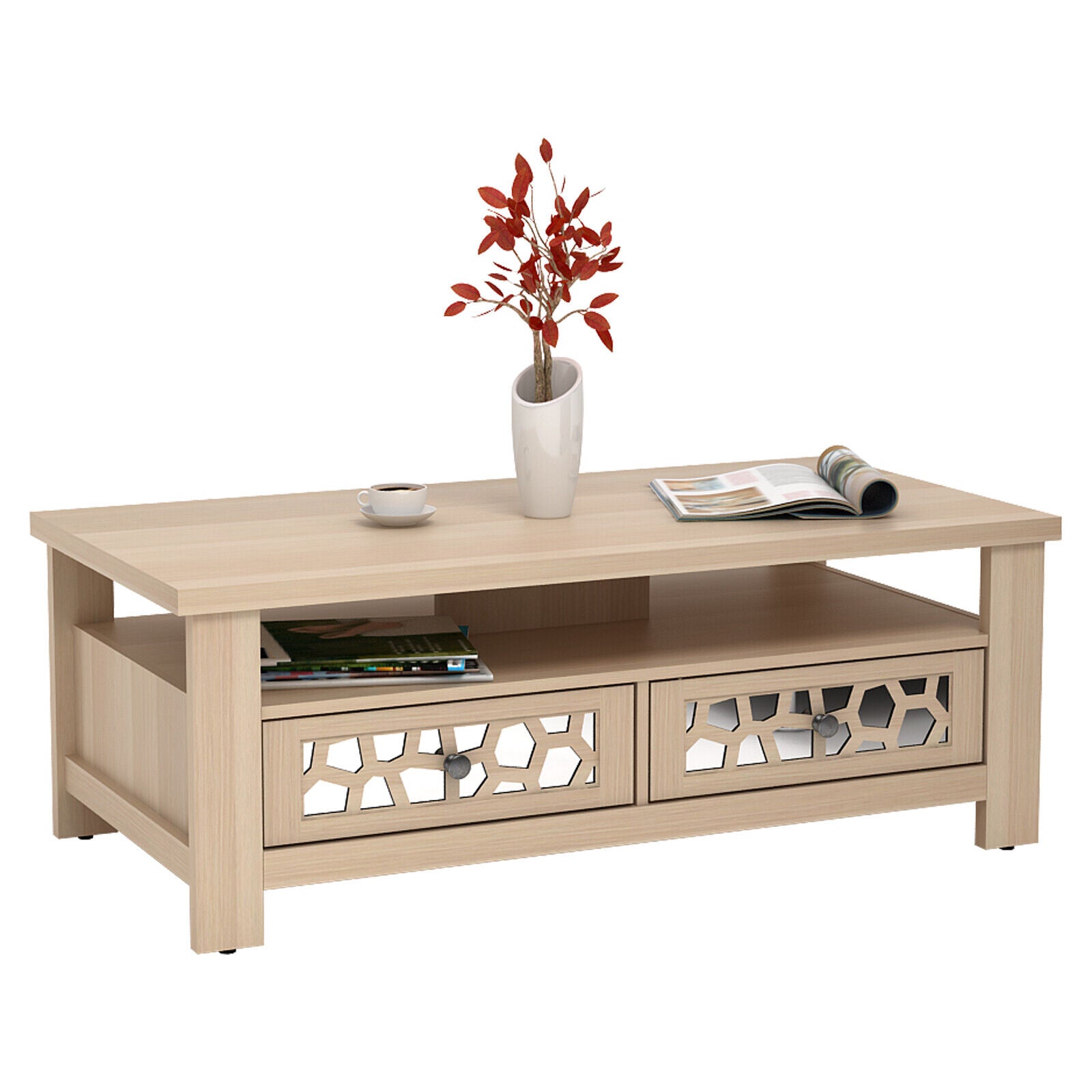 SUGIFT 3-tier Coffee Table with 2 Drawers