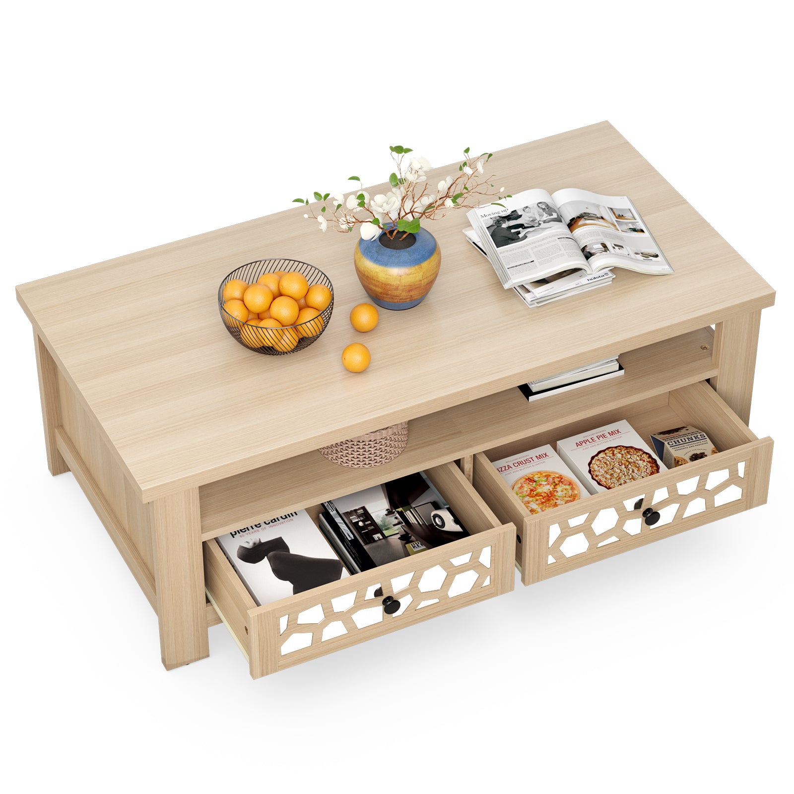 SUGIFT 3-tier Coffee Table with 2 Drawers