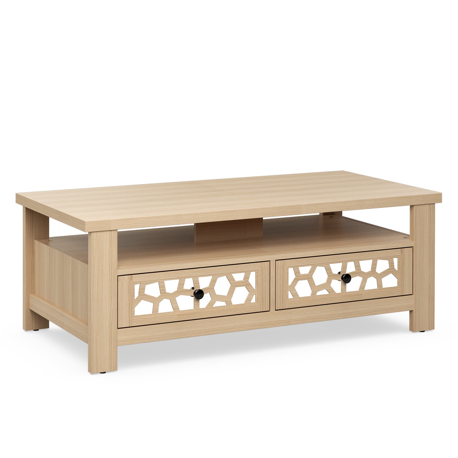 SUGIFT 3-tier Coffee Table with 2 Drawers