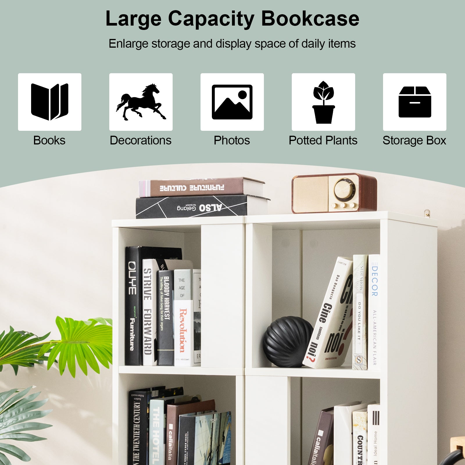 3-Tier 6 Cube White Freestanding Bookcase with Anti-toppling Device