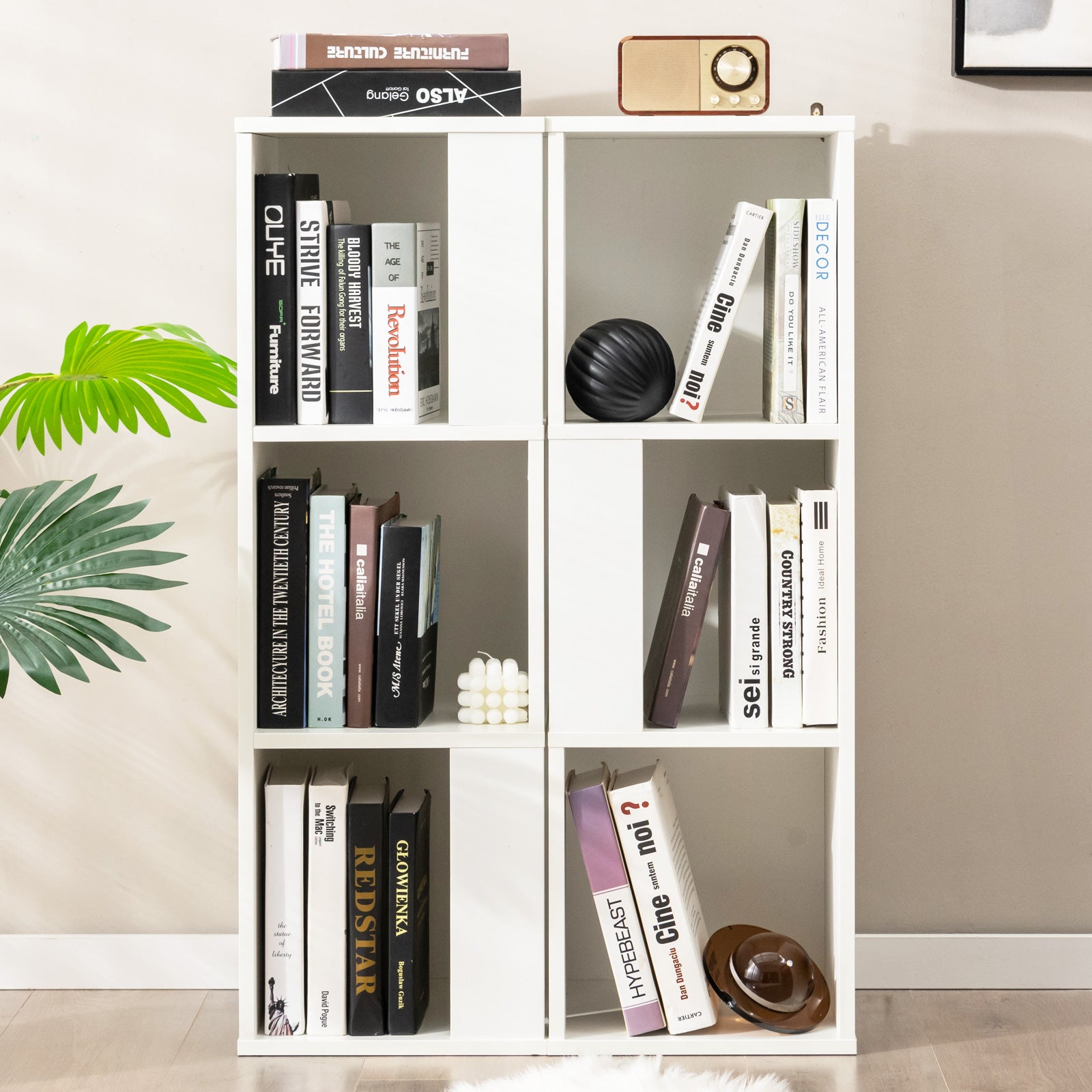 3-Tier 6 Cube White Freestanding Bookcase with Anti-toppling Device