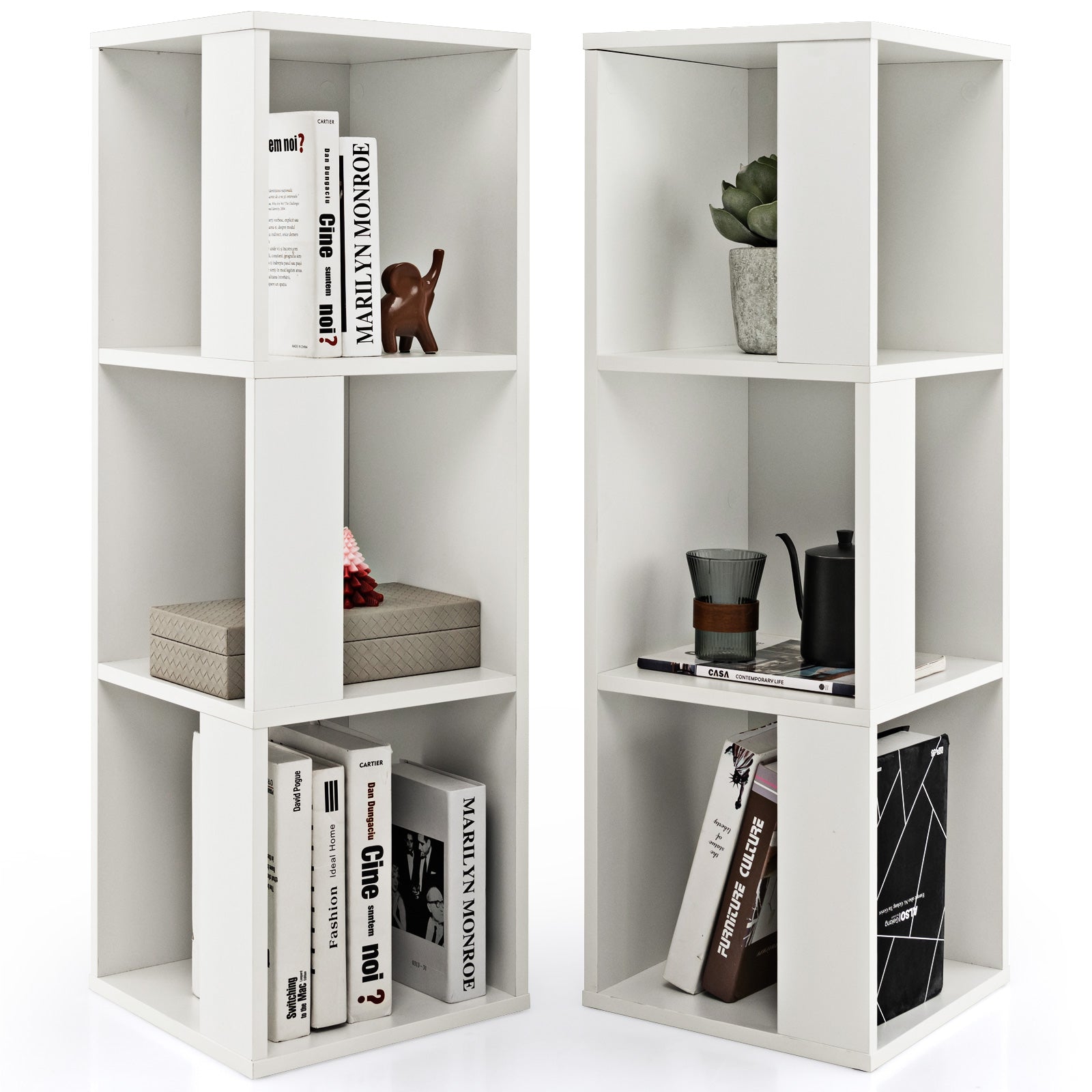 3-Tier 6 Cube White Freestanding Bookcase with Anti-toppling Device