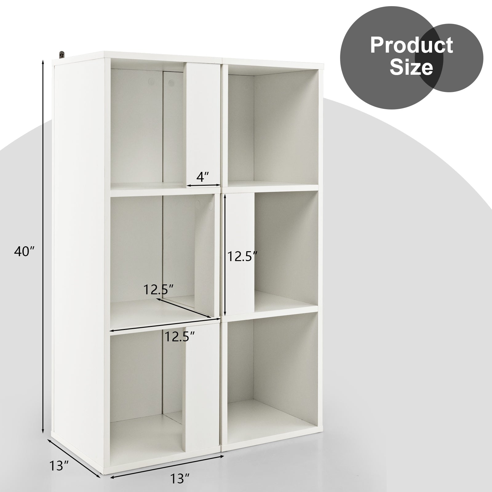 3-Tier 6 Cube White Freestanding Bookcase with Anti-toppling Device