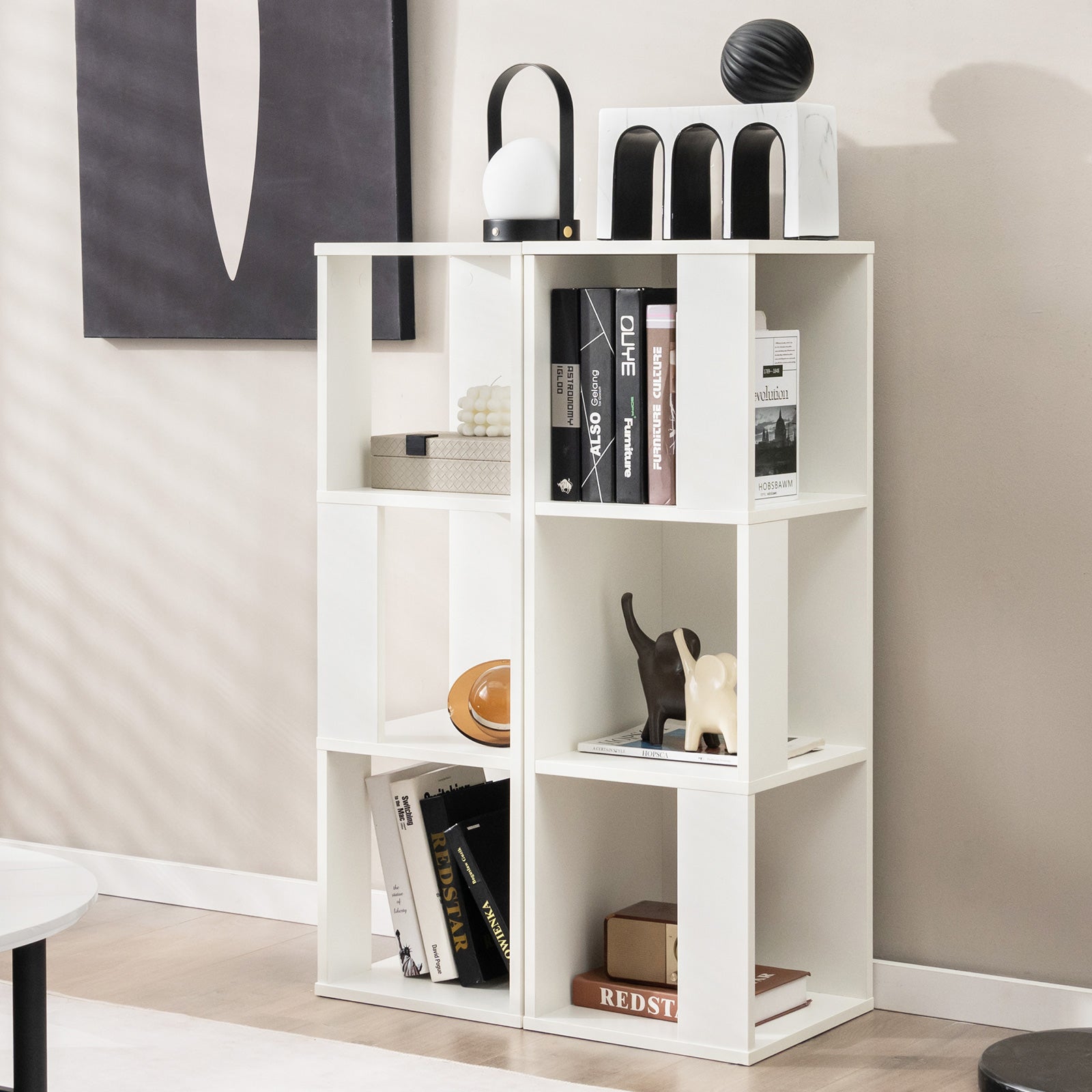 3-Tier 6 Cube White Freestanding Bookcase with Anti-toppling Device
