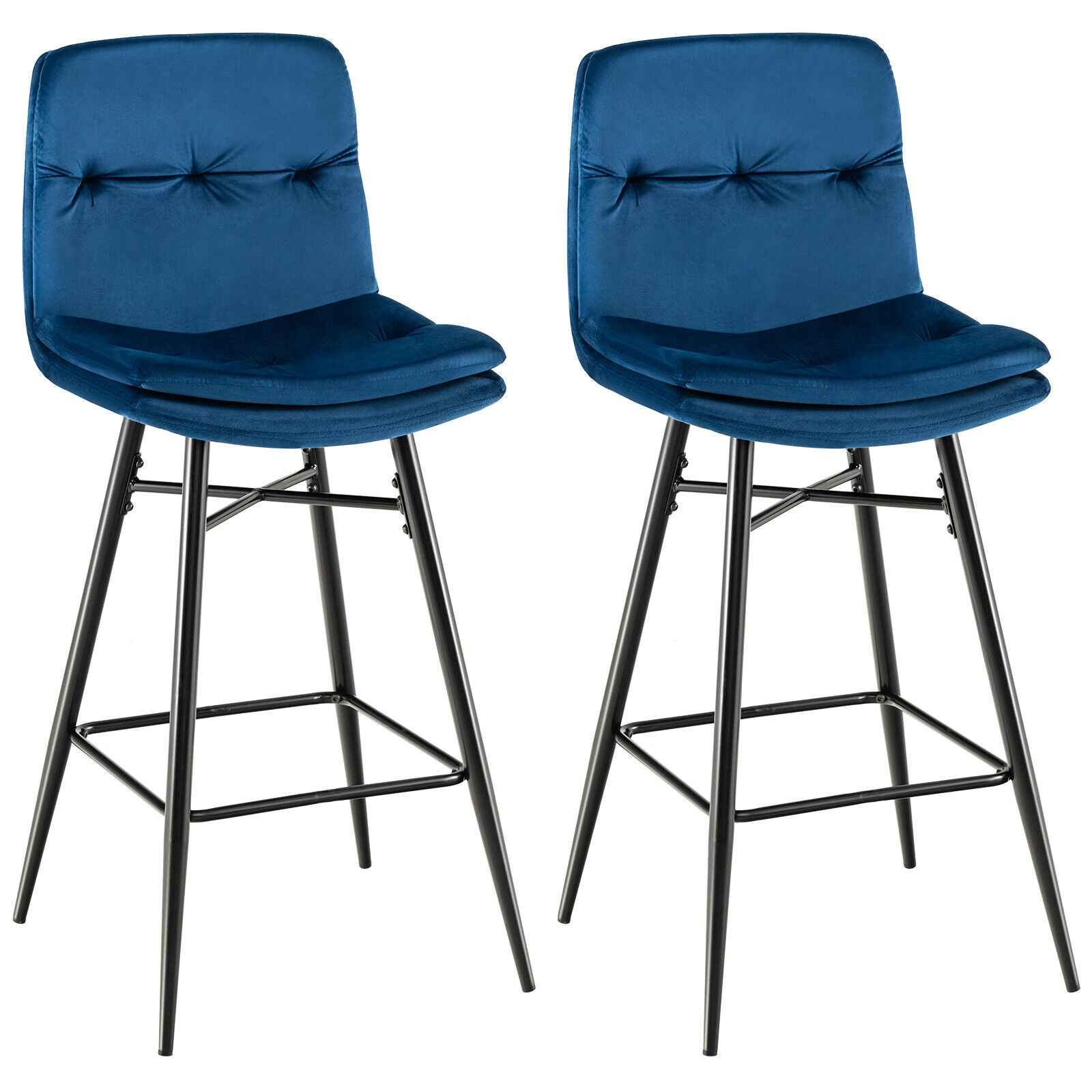 SUGIFT 2 Pieces 29 Inch Velvet Bar Stools Set with Tufted Back and Footrests