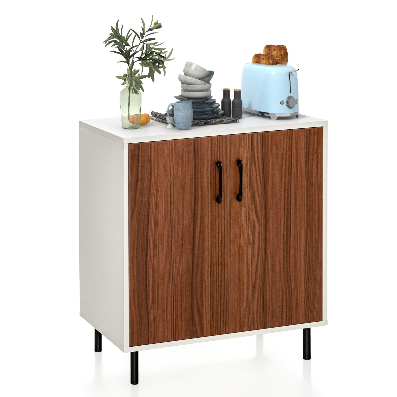 SUGIFT Wood Buffet Side Cabinet with 2 Doors and 5-Position Adjustable Shelf