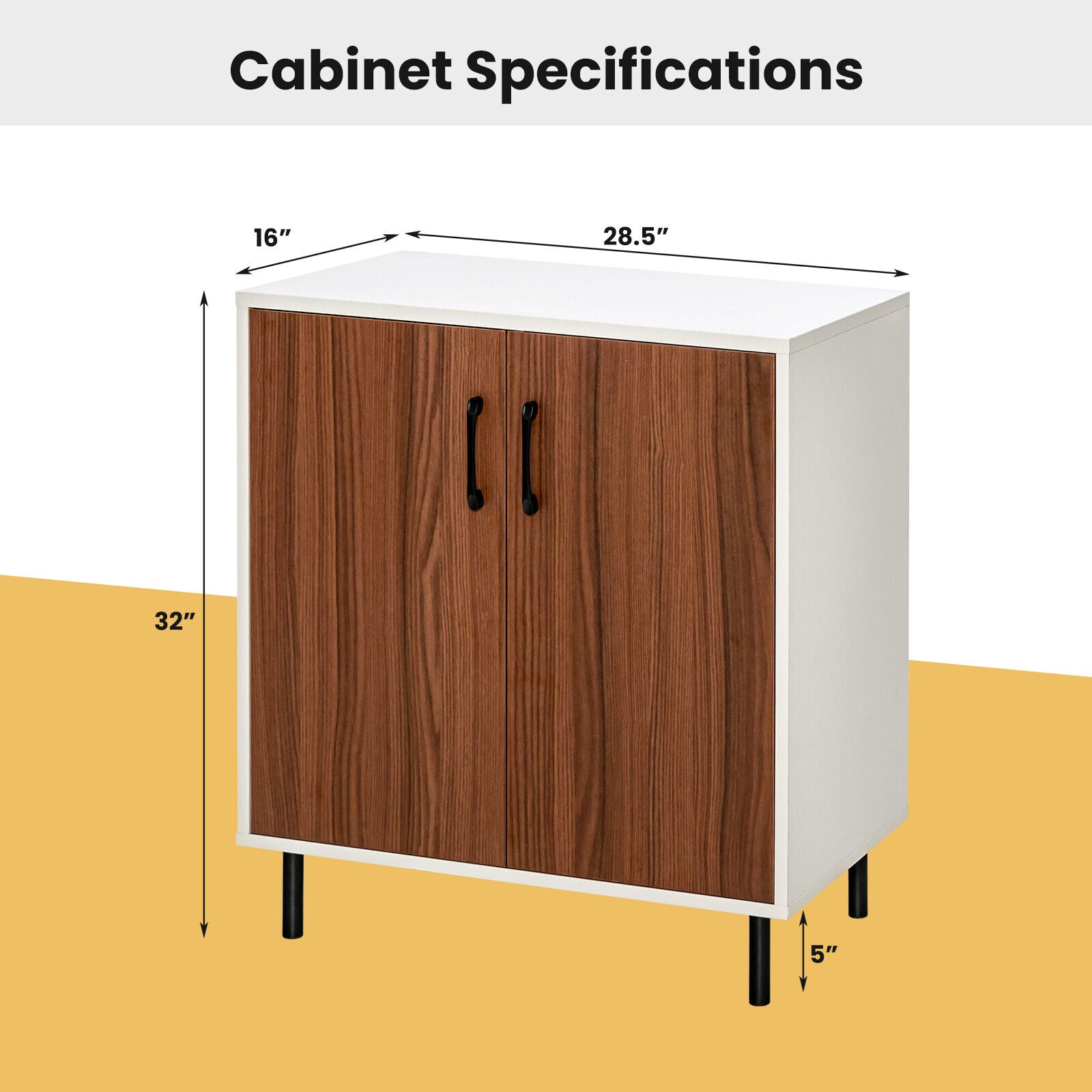 SUGIFT Wood Buffet Side Cabinet with 2 Doors and 5-Position Adjustable Shelf