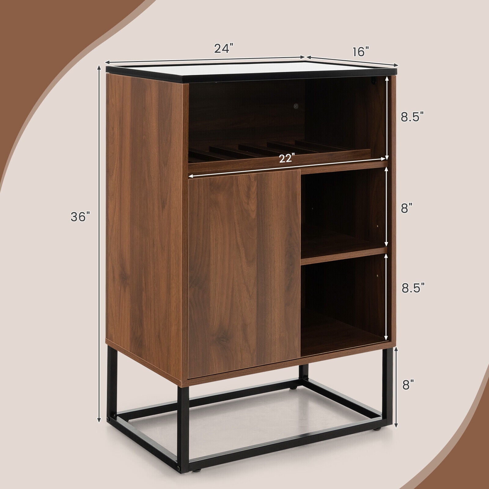 SUGIFT Wine Storage Cabinet Buffet Sideboard with Adjustable Shelf and Sliding Door