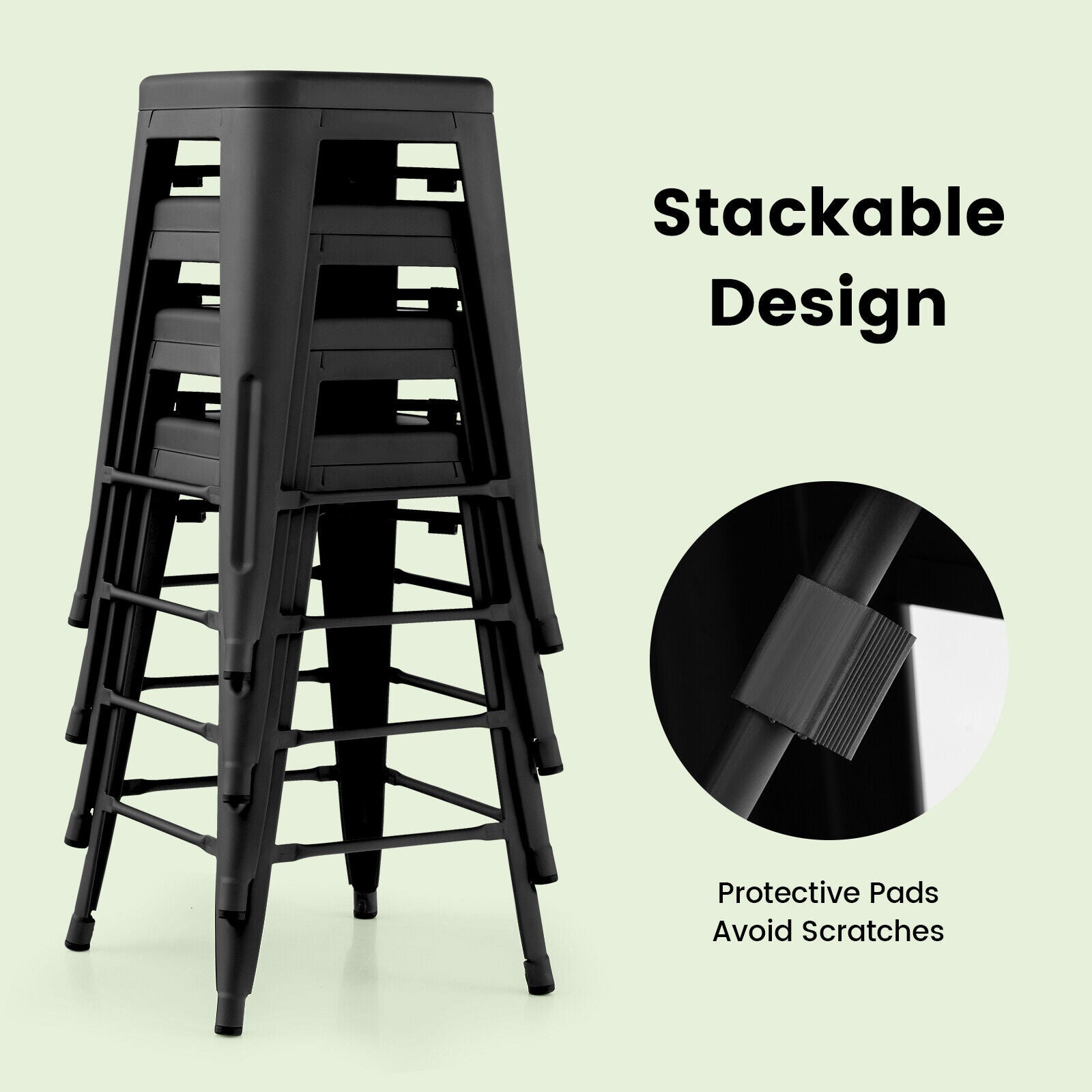 SUGIFT 24 Inch Set of 4 Tolix Style Counter Height Barstool Stackable Chair