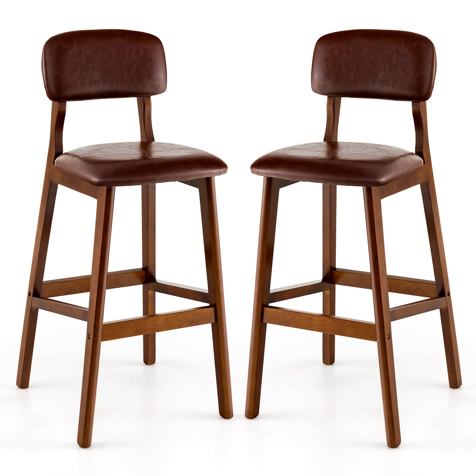 SUGIFT 29 Inch Upholstered PU Bar Stools with Rubber Wood Legs