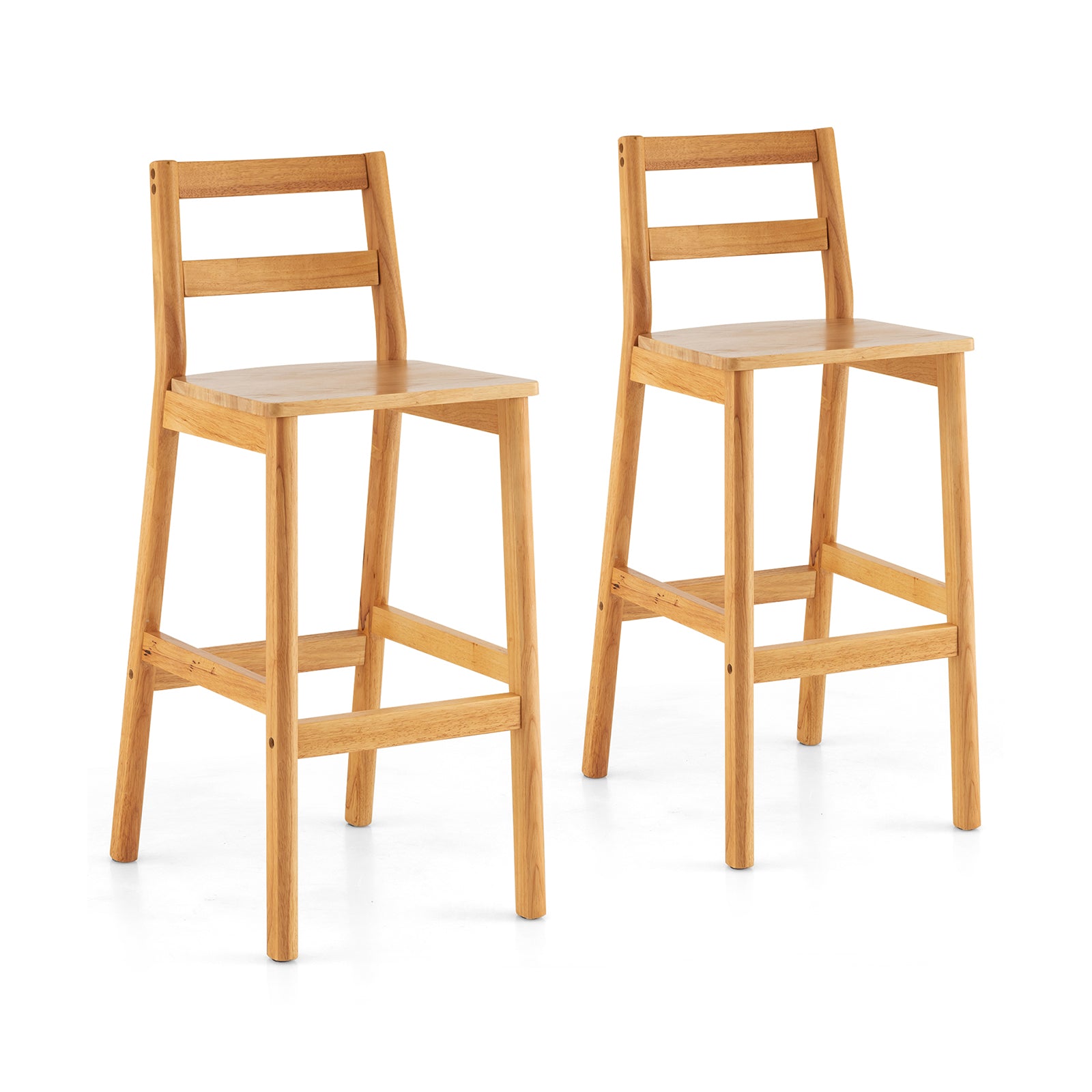 SUGIFT Set of 2 28 Inch Rubber Wood Armless Bar Stools with Backrest and Footrest