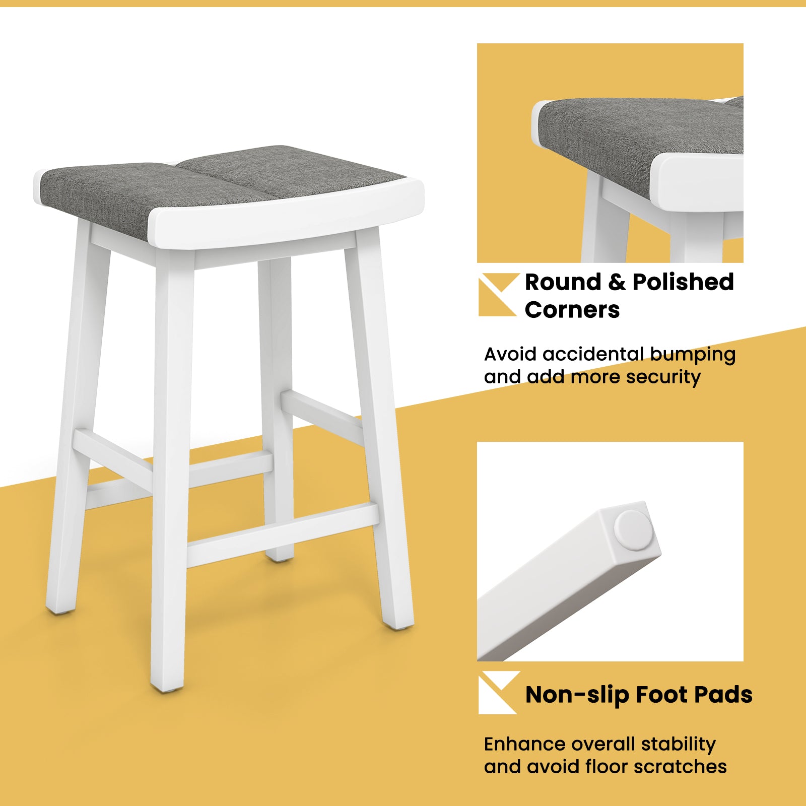 SUGIFT 2 Pieces 26 Inch Upholstered Saddle Barstools with Padded Cushions