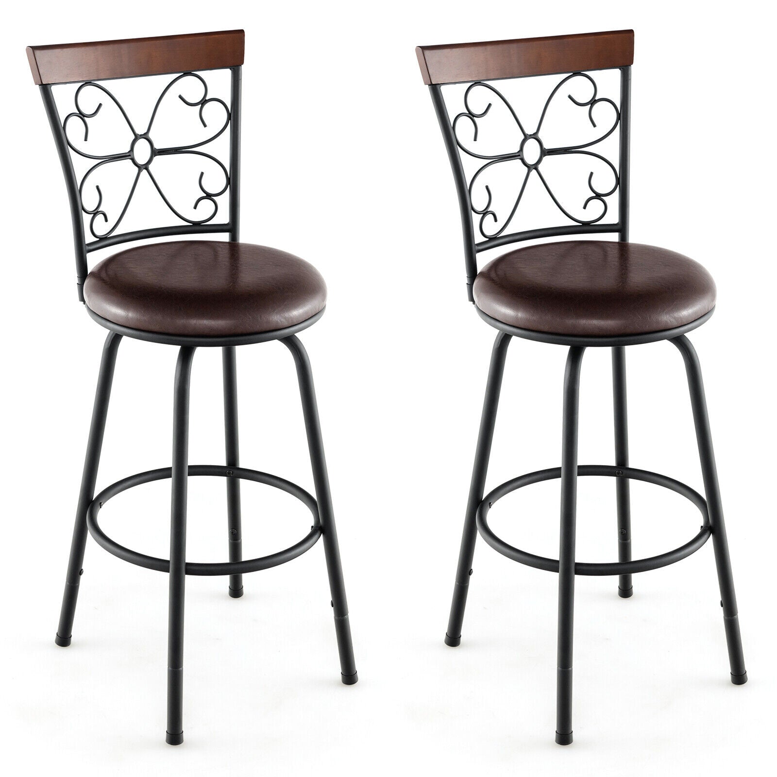 SUGIFT 2 Pieces 24-30 Inch Adjustable PU Cushioned Swivel Barstools