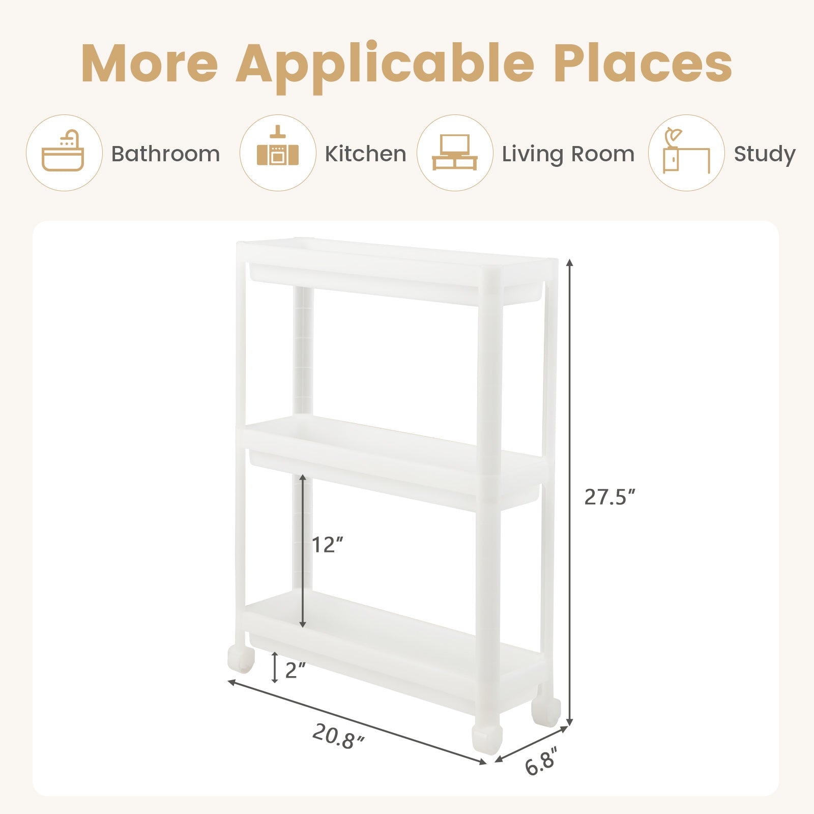 SUGIFT 2 Pieces 3-Tier Slim Detachable Storage Cart with Drainage Holes and Wheels