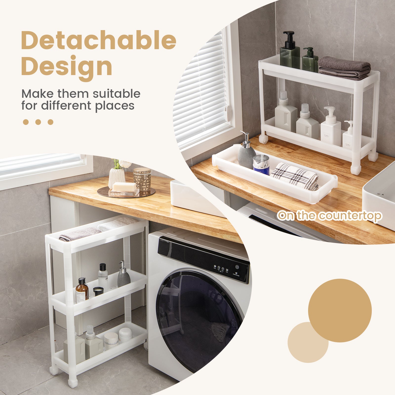 SUGIFT 2 Pieces 3-Tier Slim Detachable Storage Cart with Drainage Holes and Wheels