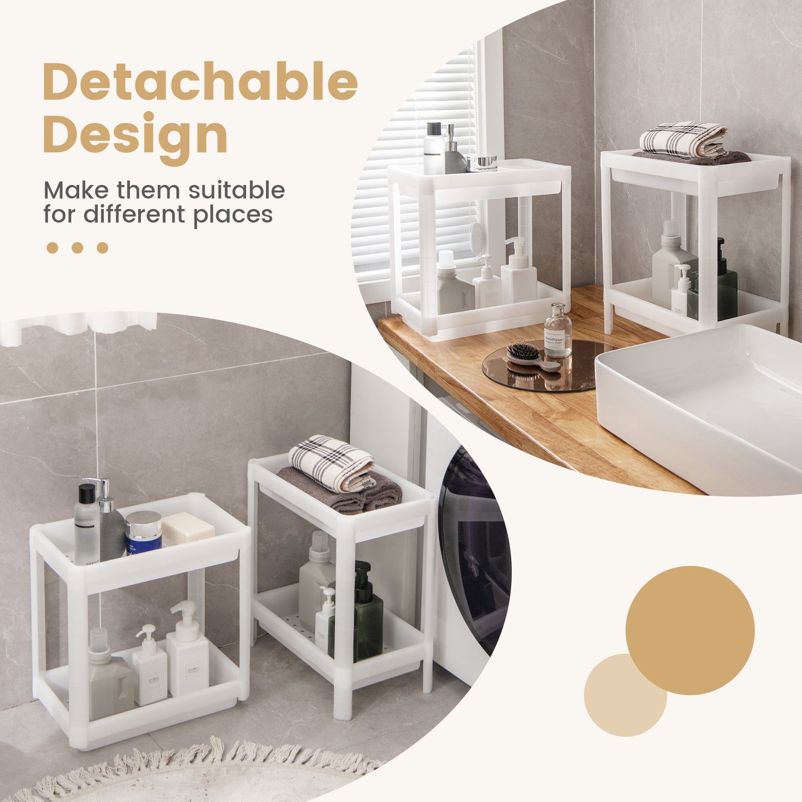 SUGIFT 2 Packs 4-Tier Detachable Slim Storage Cart with Drainage Holes for Small Space