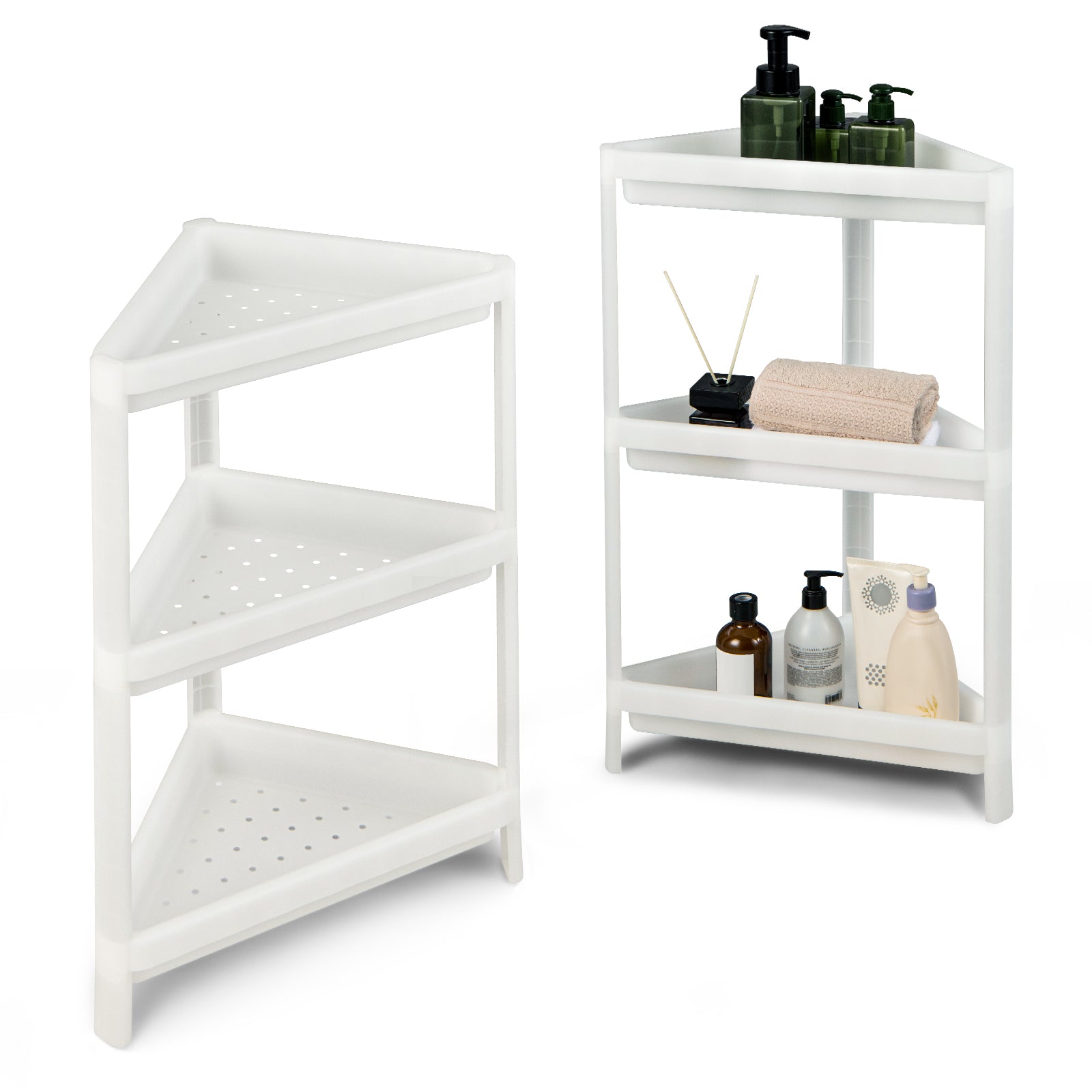 2 Pack 3-Tier Detachable Floor Corner Shower Shelf with Drainage Holes
