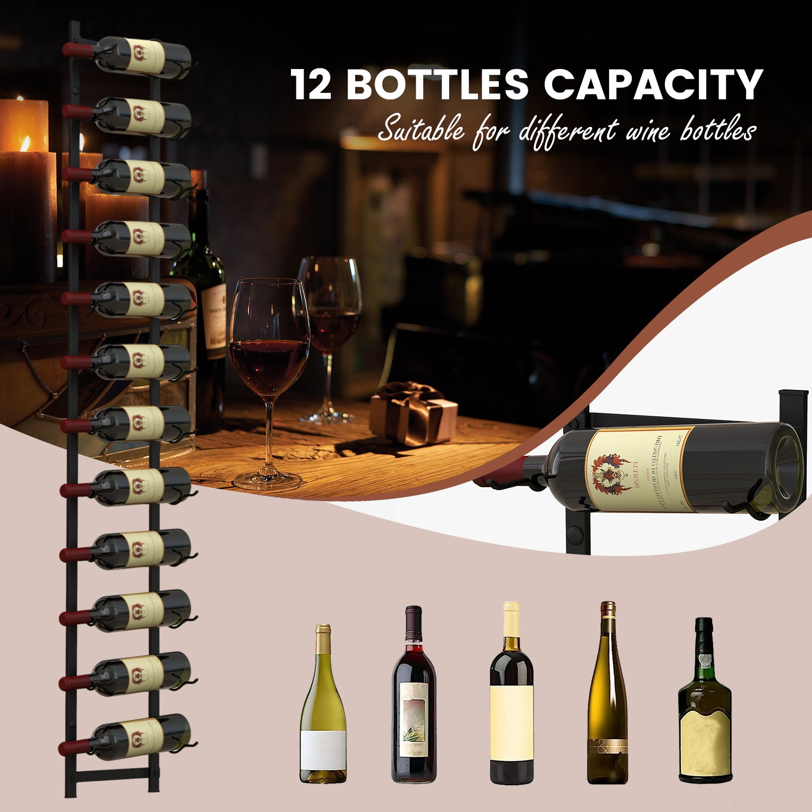SUGIFT 12-Bottle Rustproof Wall-Mounted Wine Rack