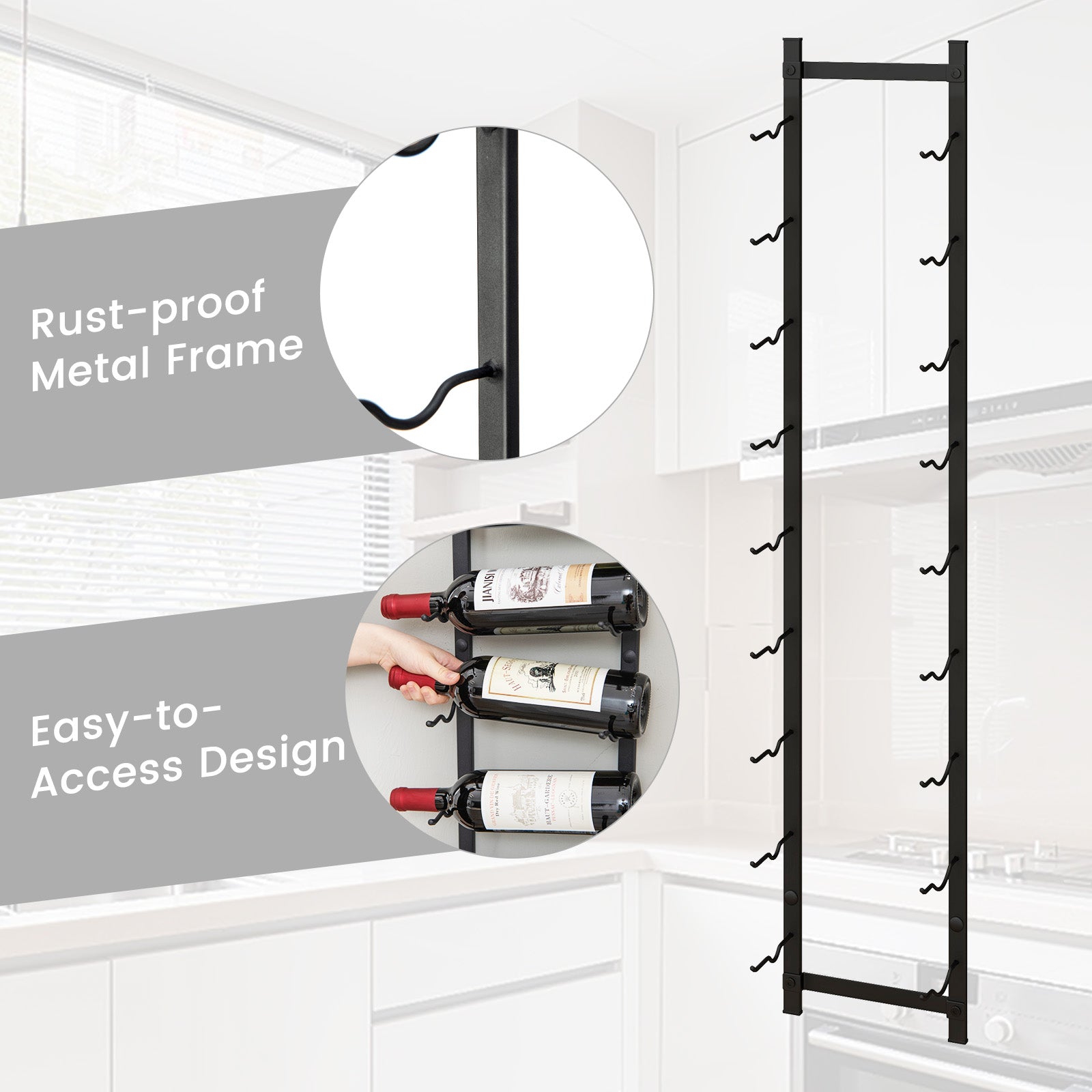 9-Bottle Rustproof Wall-Mounted Wine Rack