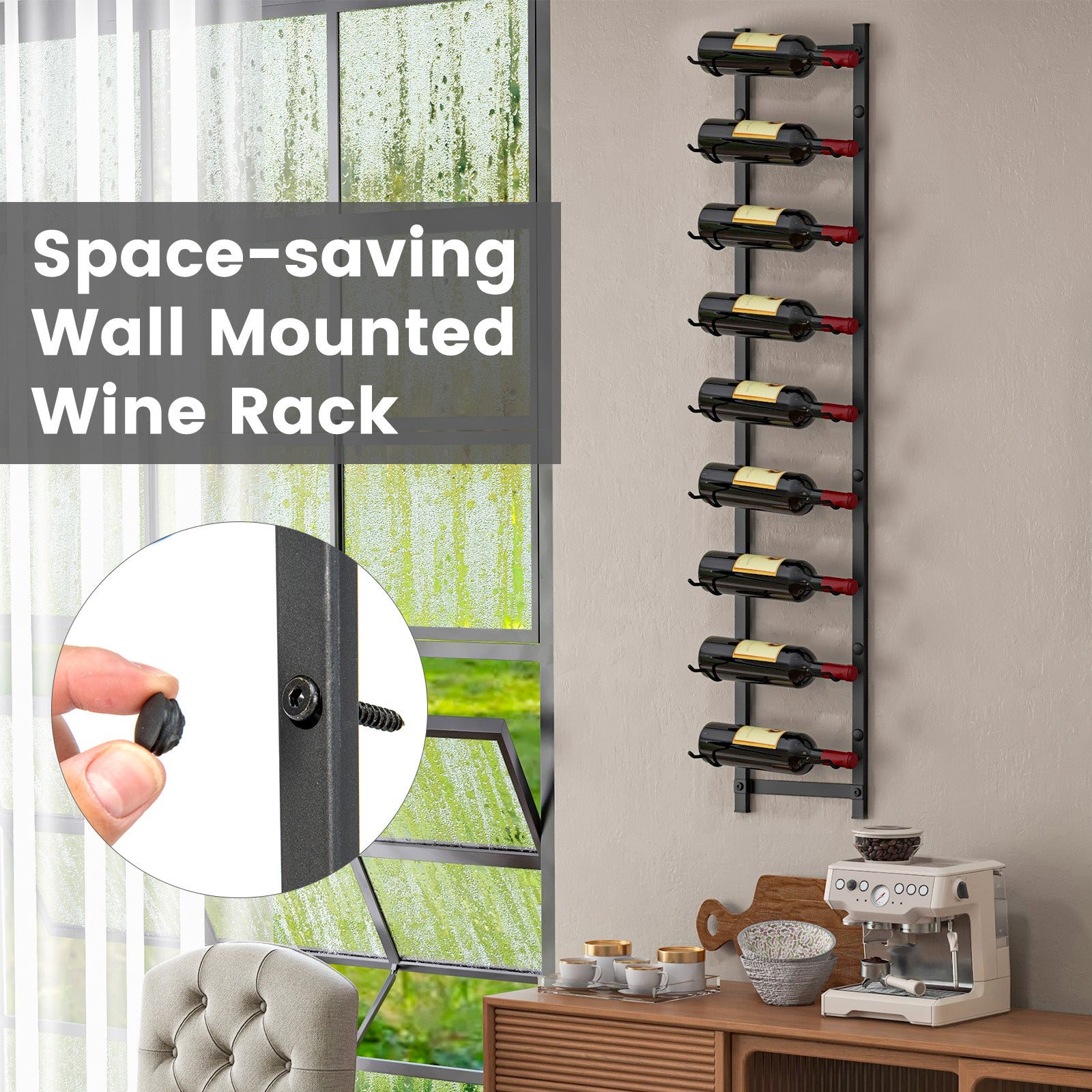 9-Bottle Rustproof Wall-Mounted Wine Rack