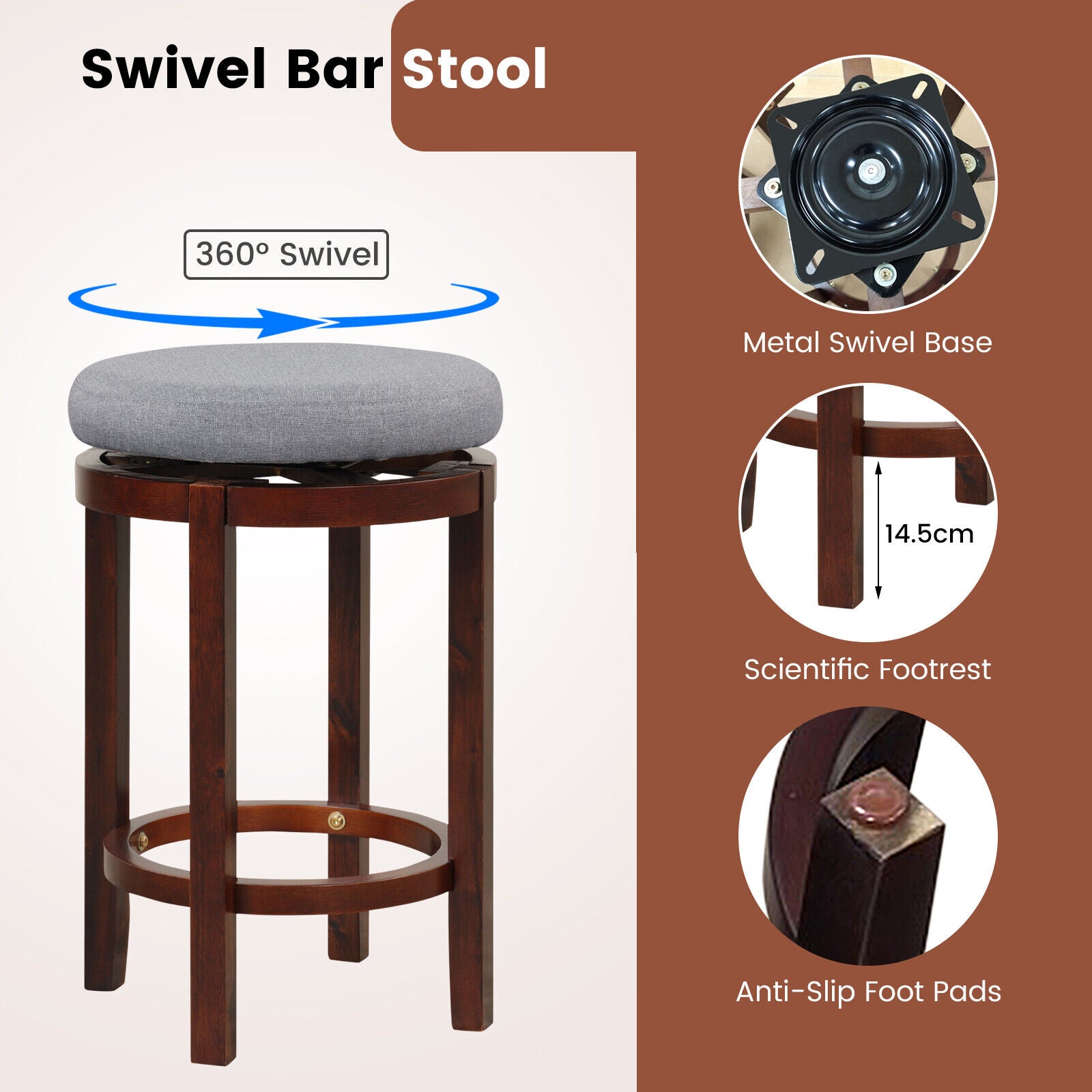 SUGIFT 2 Pieces 26 Inch Counter Height Swivel Stool Set with Padded Cushion