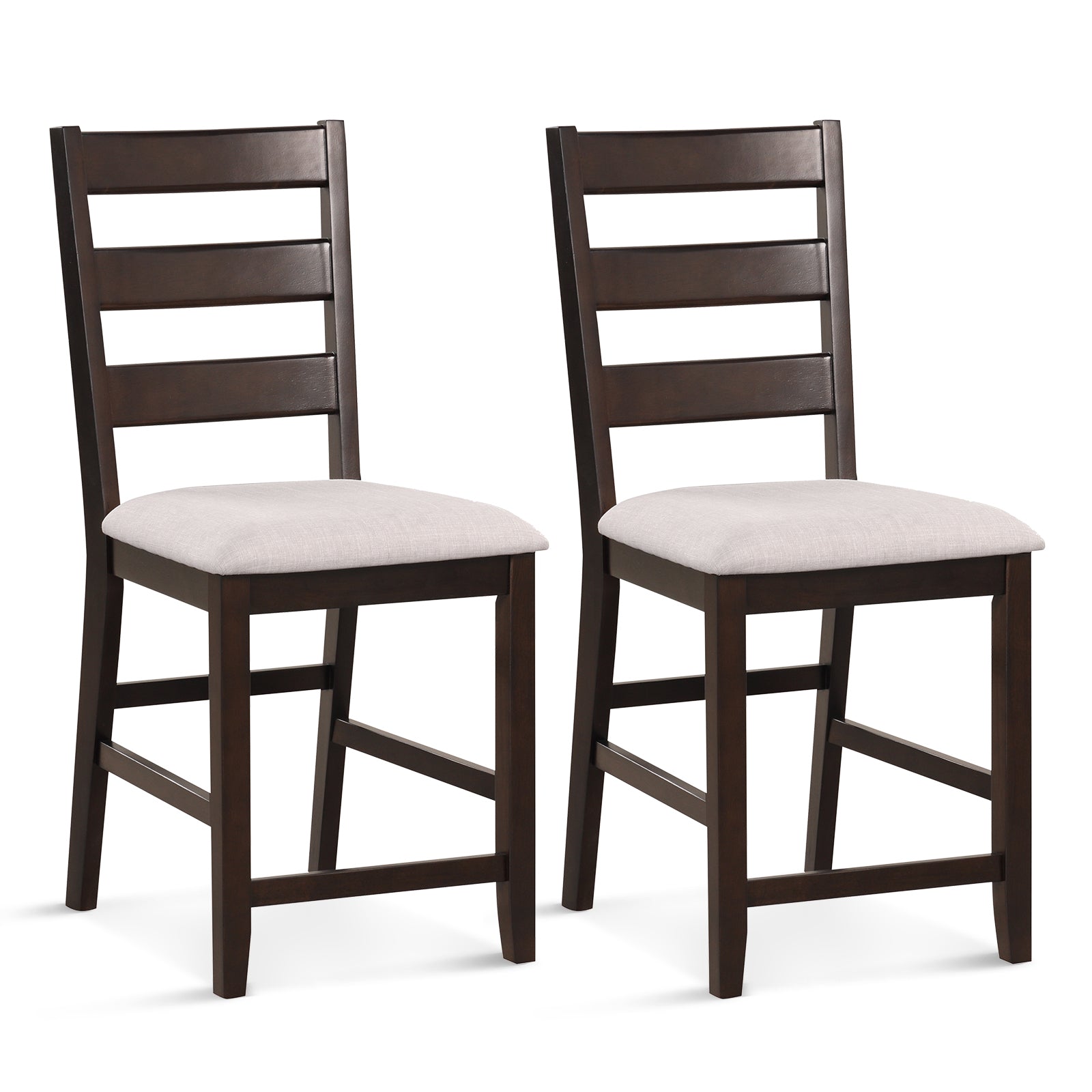 SUGIFT 2 Piece Counter Height Bar Stool Set with Padded Seat and Rubber Wood Legs