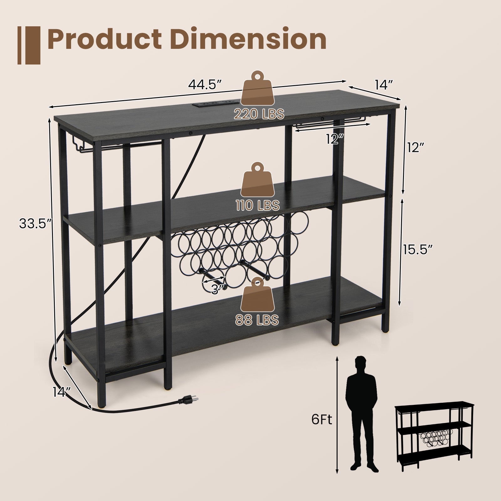 SUGIFT Industrial Wine Rack Wine Bar Cabinet with Storage Shelves
