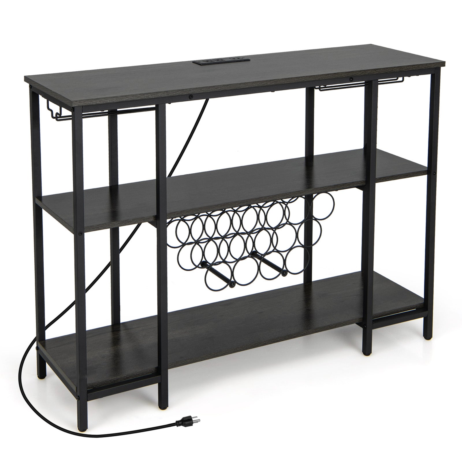 SUGIFT Industrial Wine Rack Wine Bar Cabinet with Storage Shelves