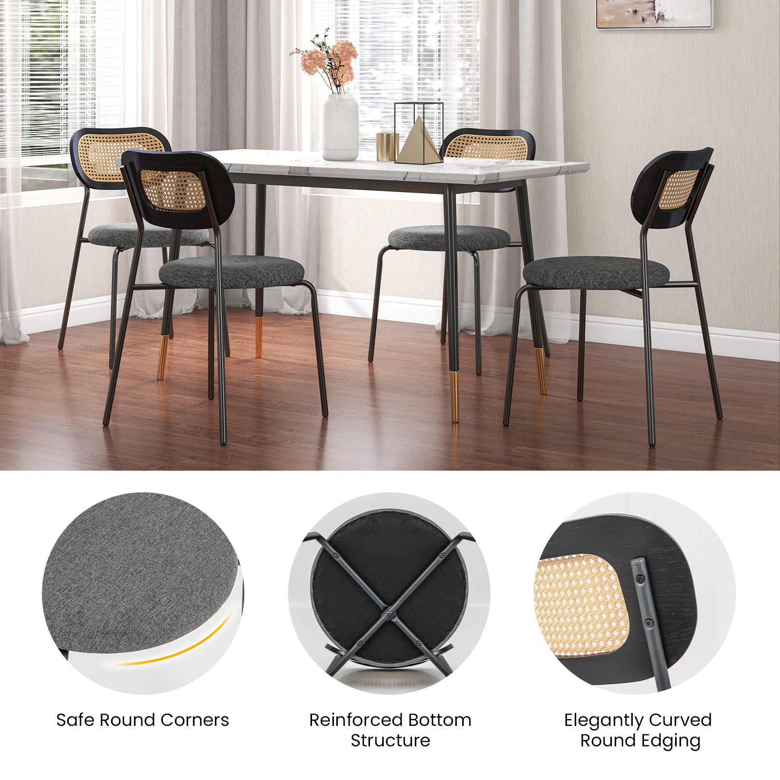 SUGIFT Set of 2 Rattan Dining Chair with Metal Legs