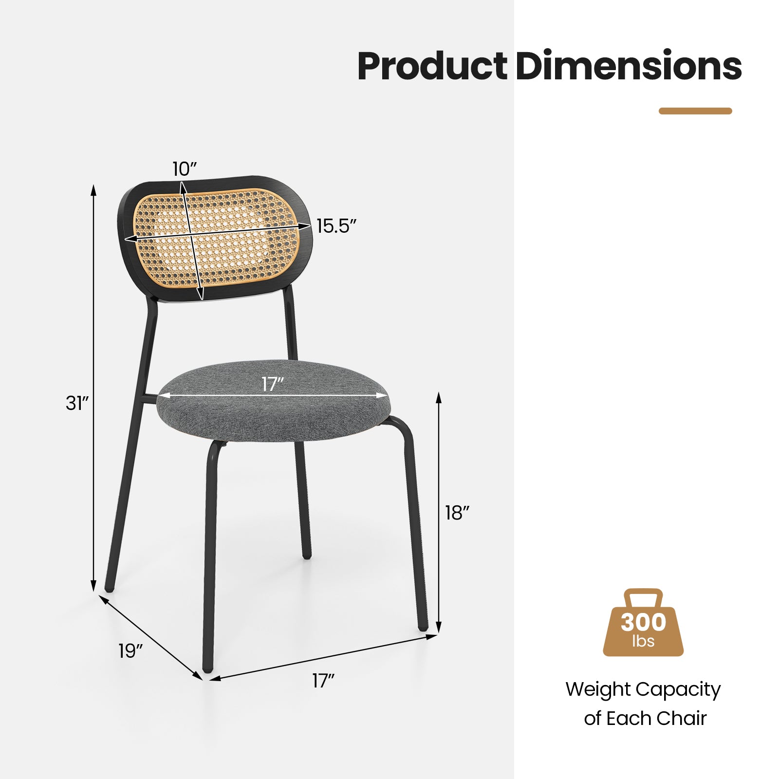 SUGIFT Set of 2 Rattan Dining Chair with Metal Legs