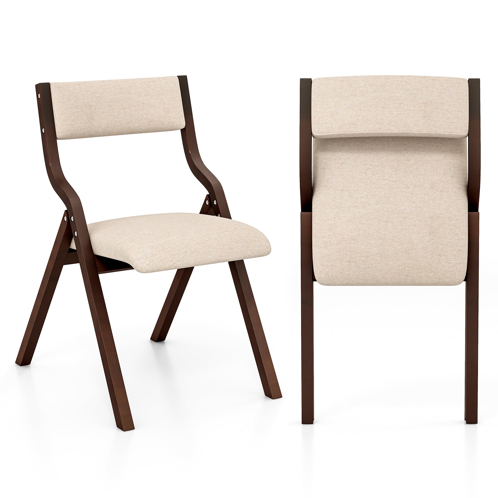 SUGIFT Set of 2 Wooden Folding Dining Chair with Linen Fabric Padded Seat and Backrest