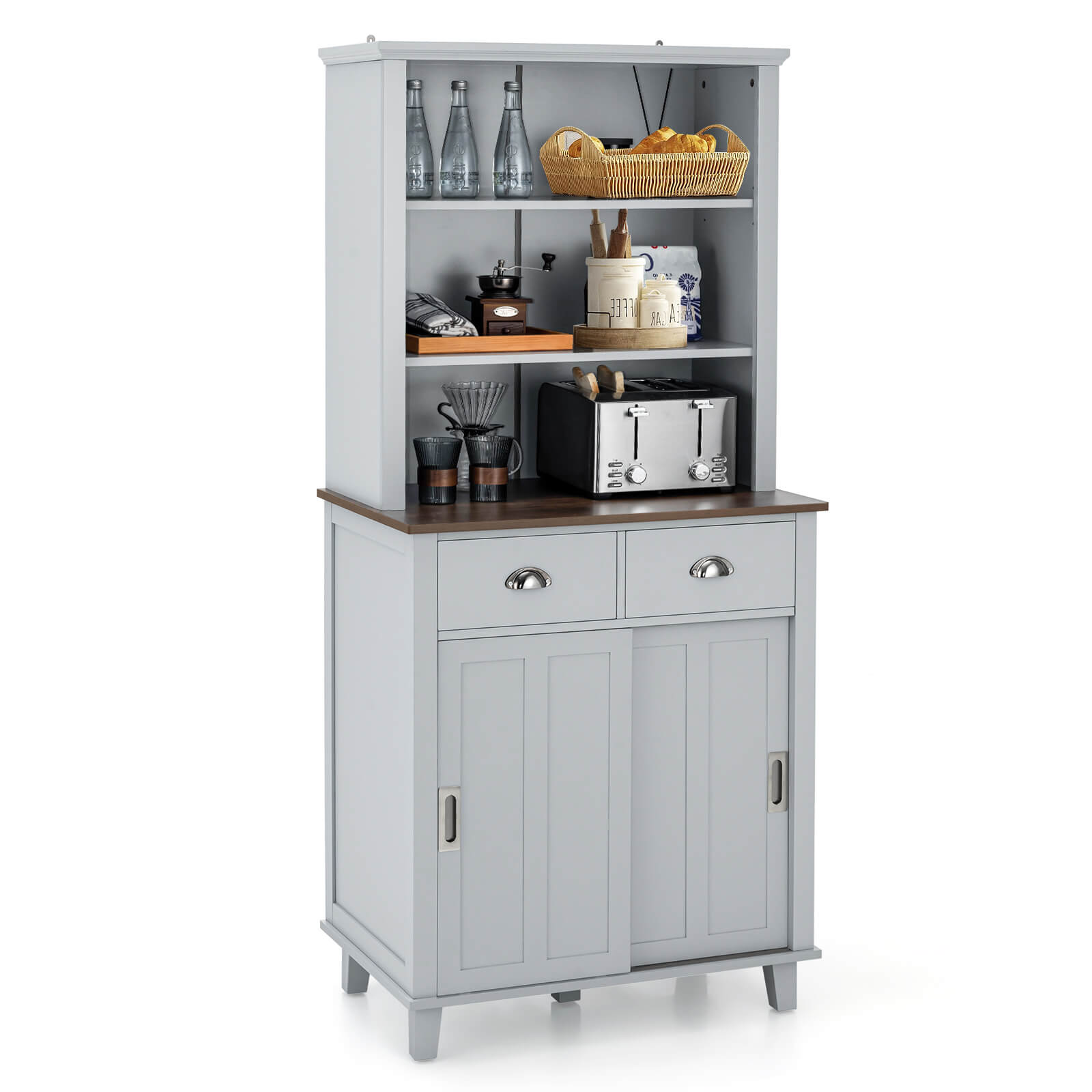 SUGIFT 67 inches Freestanding Kitchen Pantry Cabinet with Sliding Doors