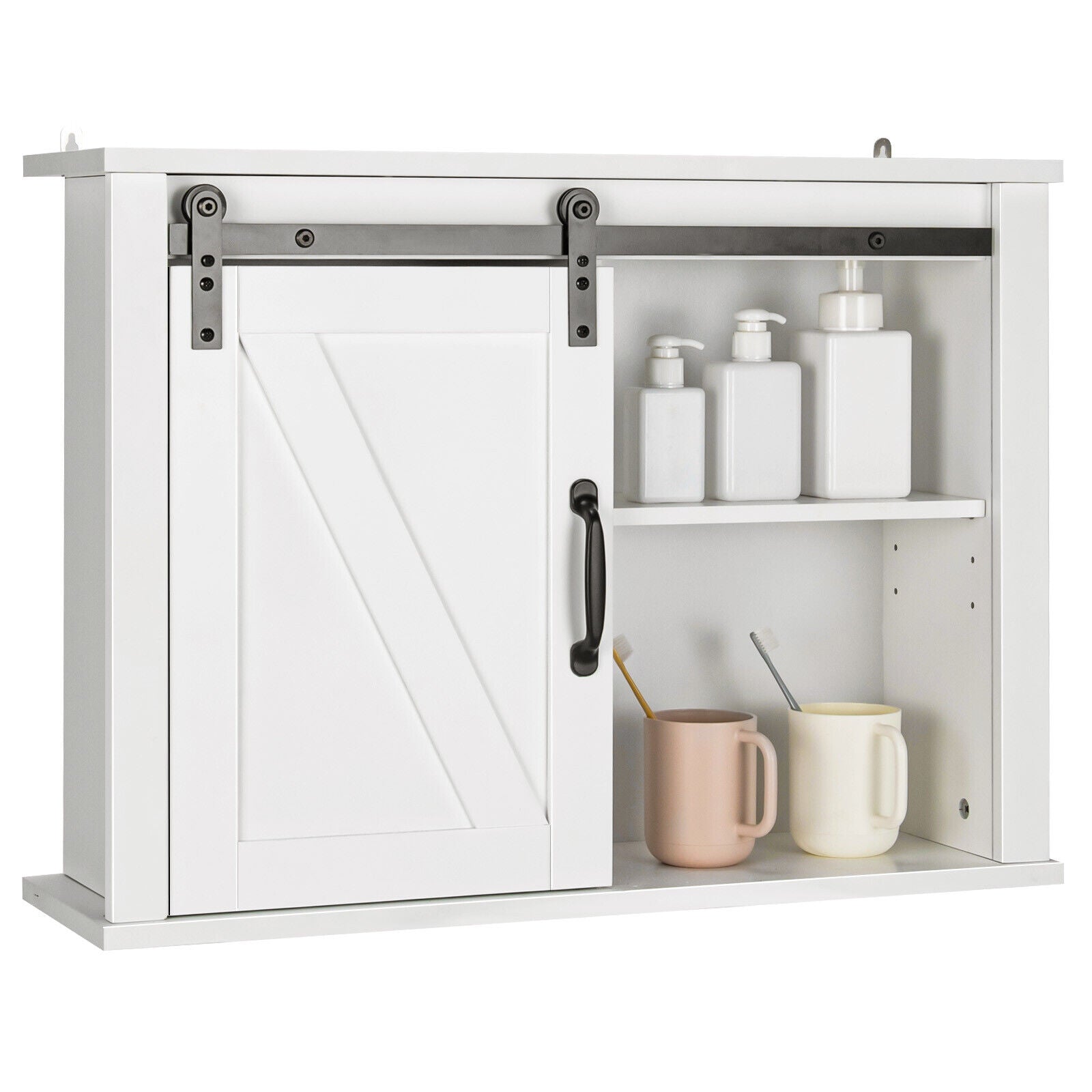 SUGIFT Bathroom Wall-Mounted Medicine Cabinet Organizer with Sliding Barn Door