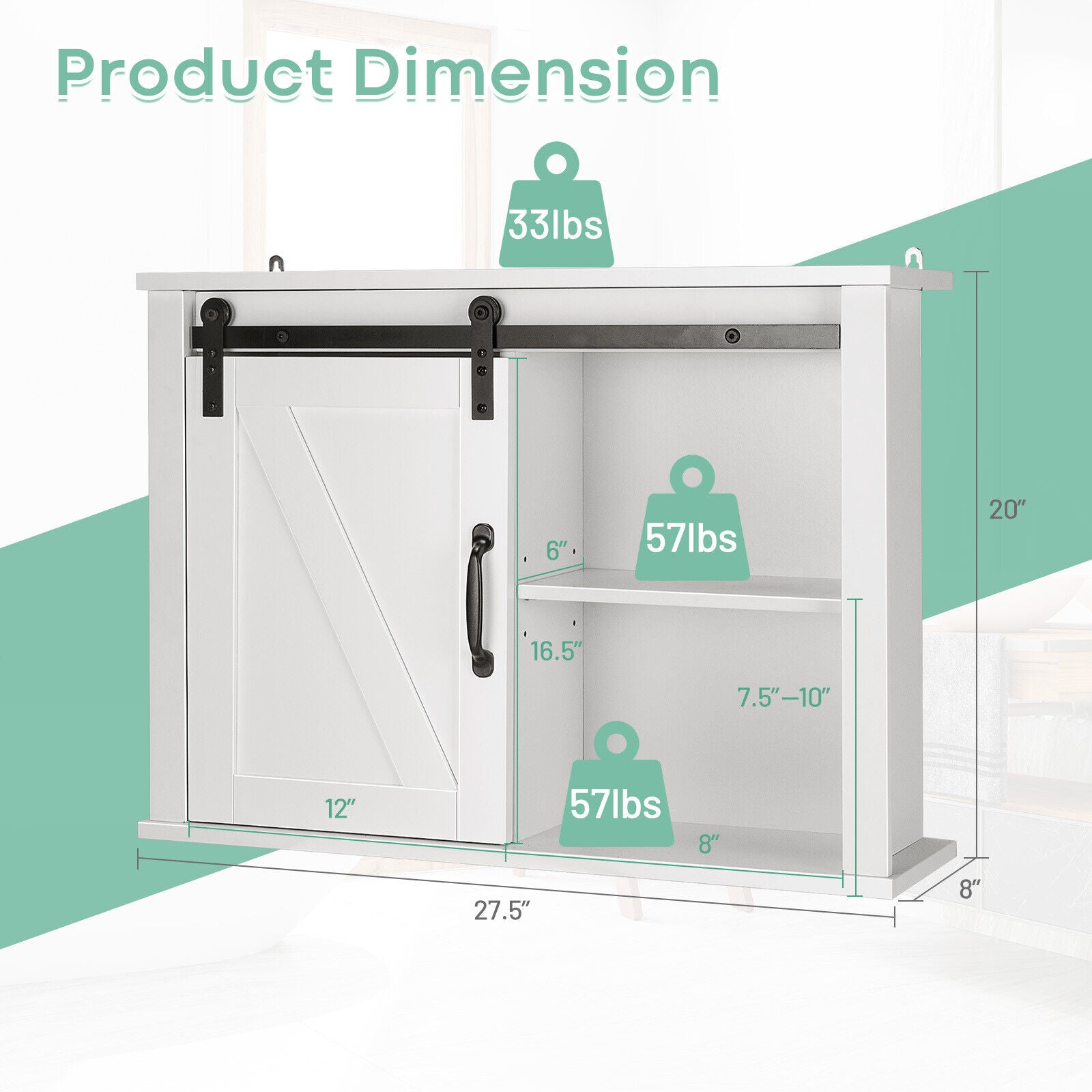 SUGIFT Bathroom Wall-Mounted Medicine Cabinet Organizer with Sliding Barn Door