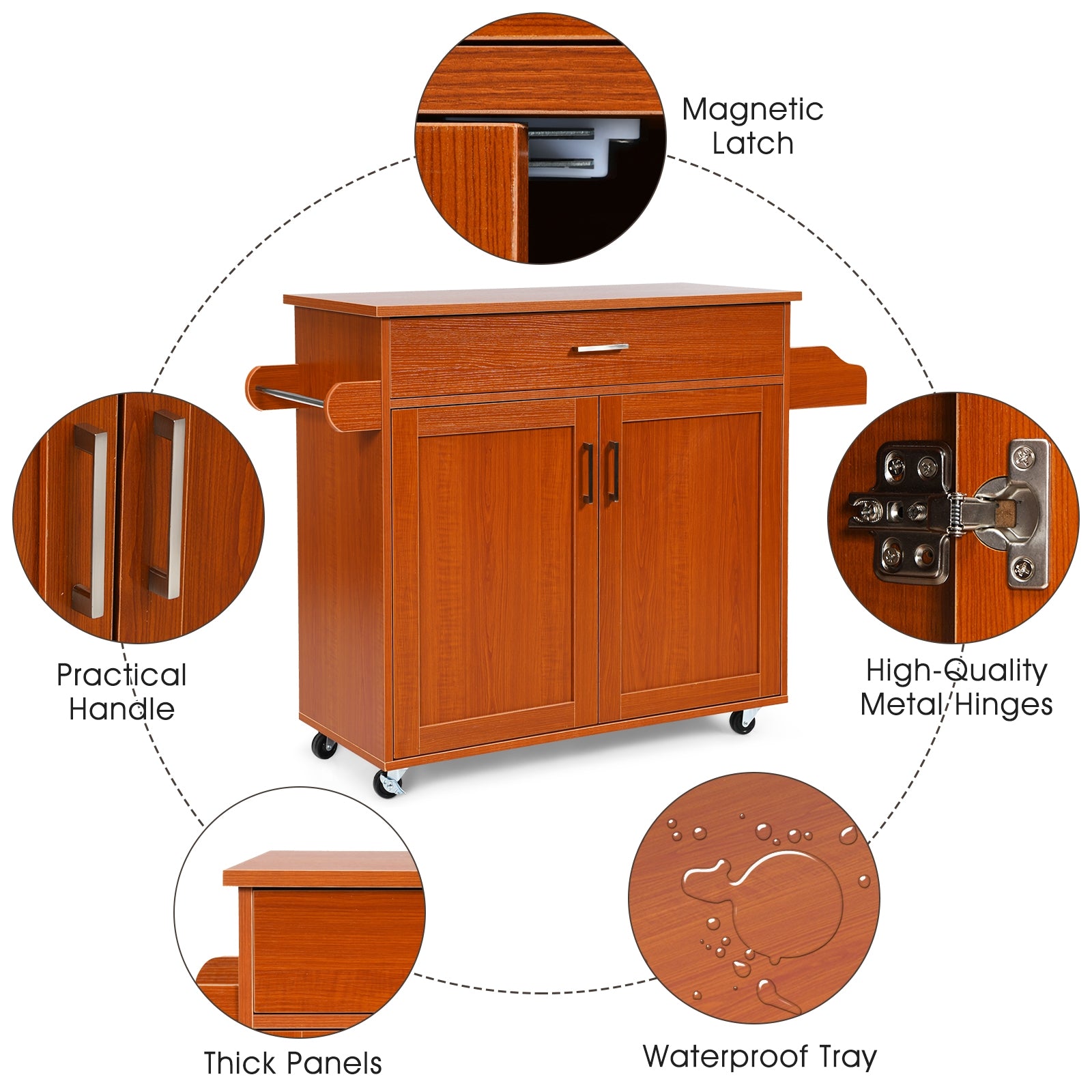 SUGIFT Rolling Kitchen Island Cart with Towel and Spice Rack