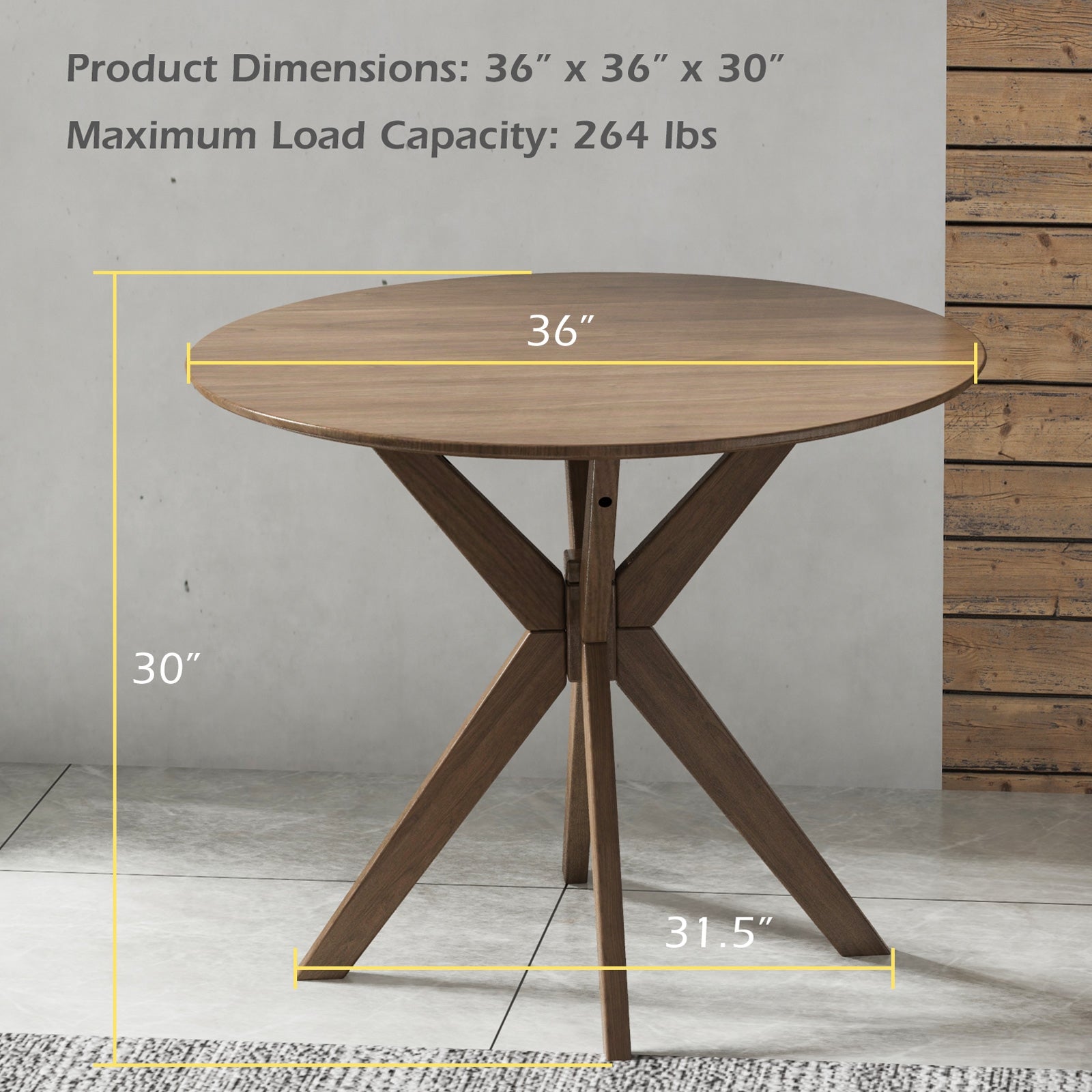 SUGIFT 36 Inch Round Wood Dining Table with Intersecting Pedestal Base