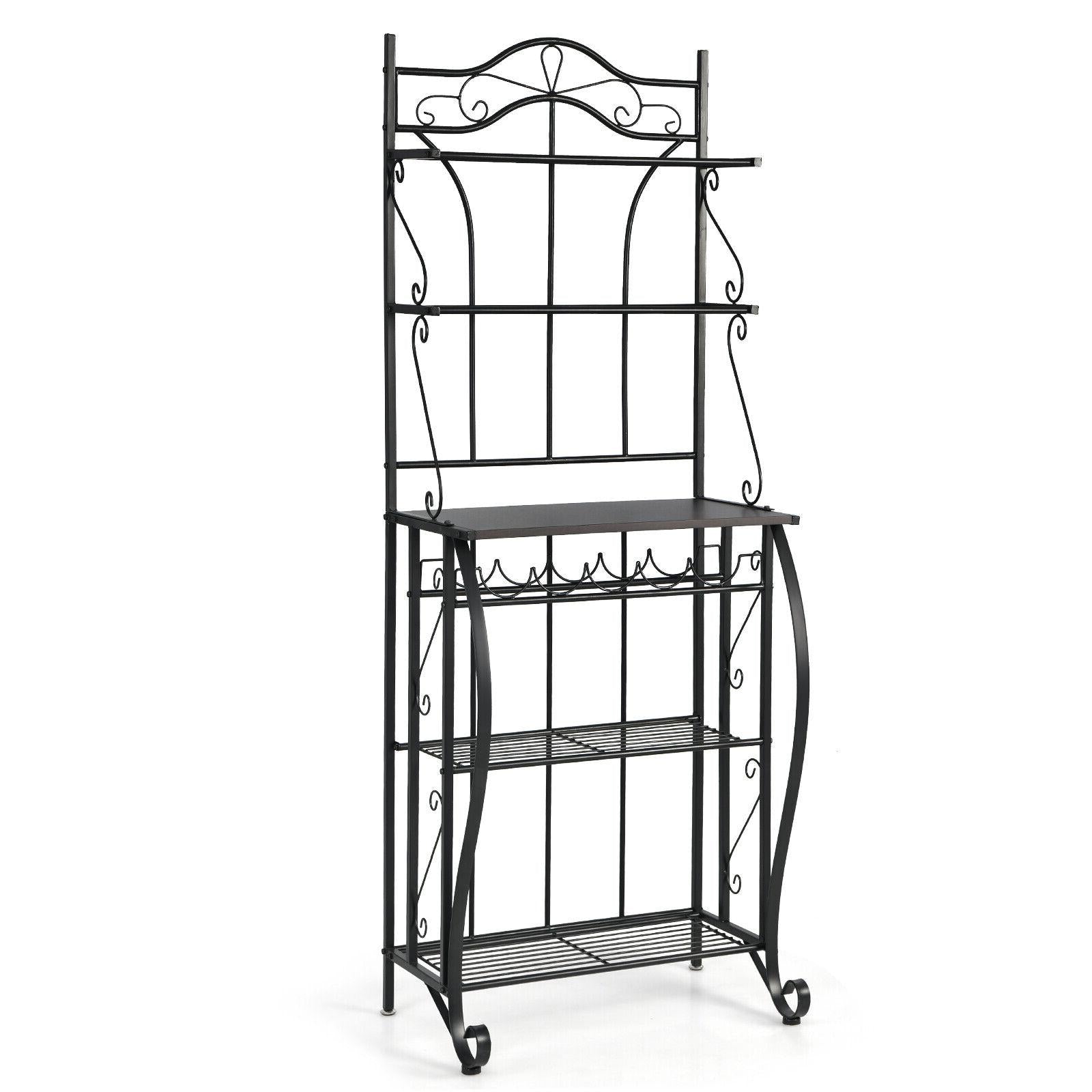 SUGIFT 5-Tier Metal Kitchen Baker's Rack with 5 Wine Bottles Rack