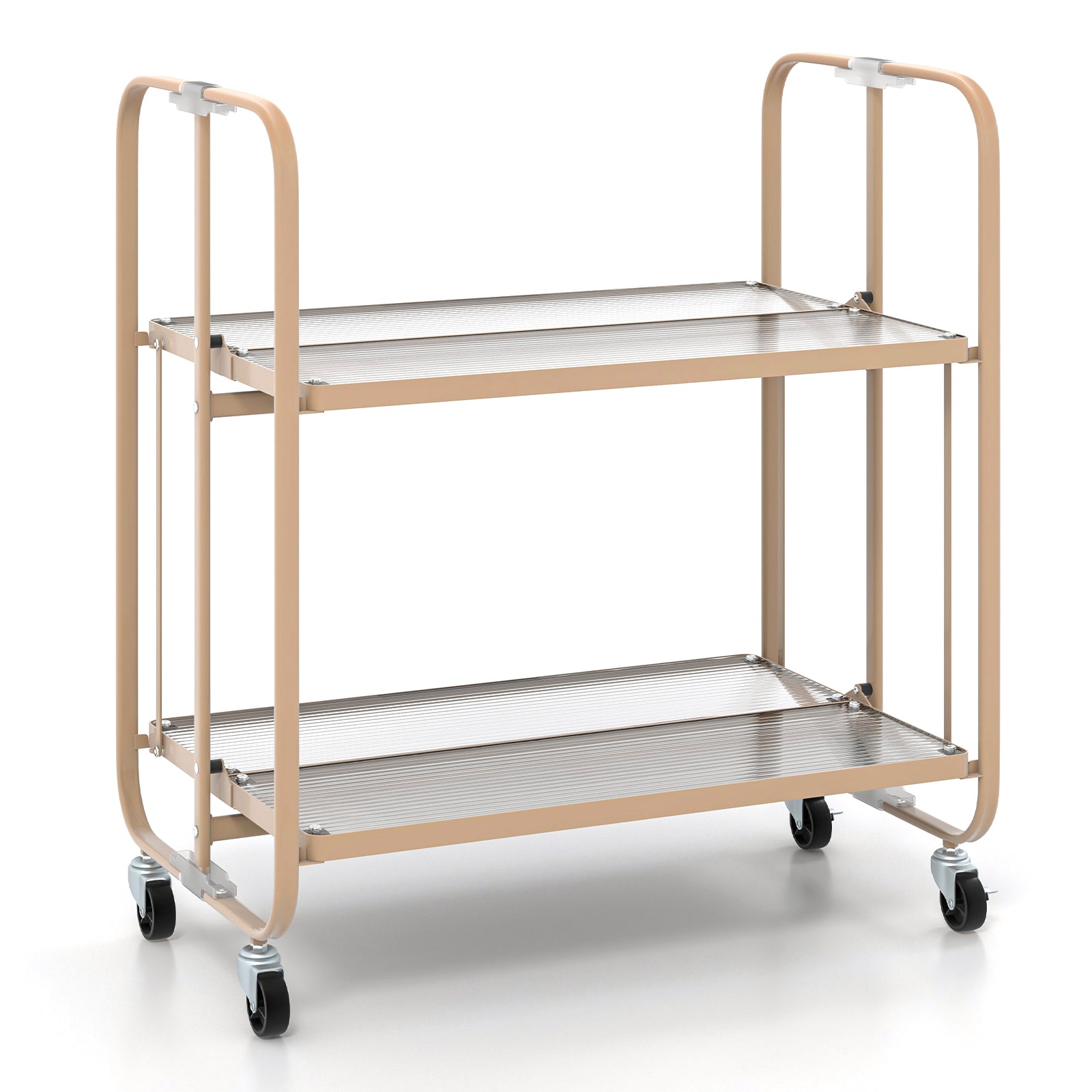 SUGIFT 2-Tier Mobile Serving Cart with Tempered Glass Shelf