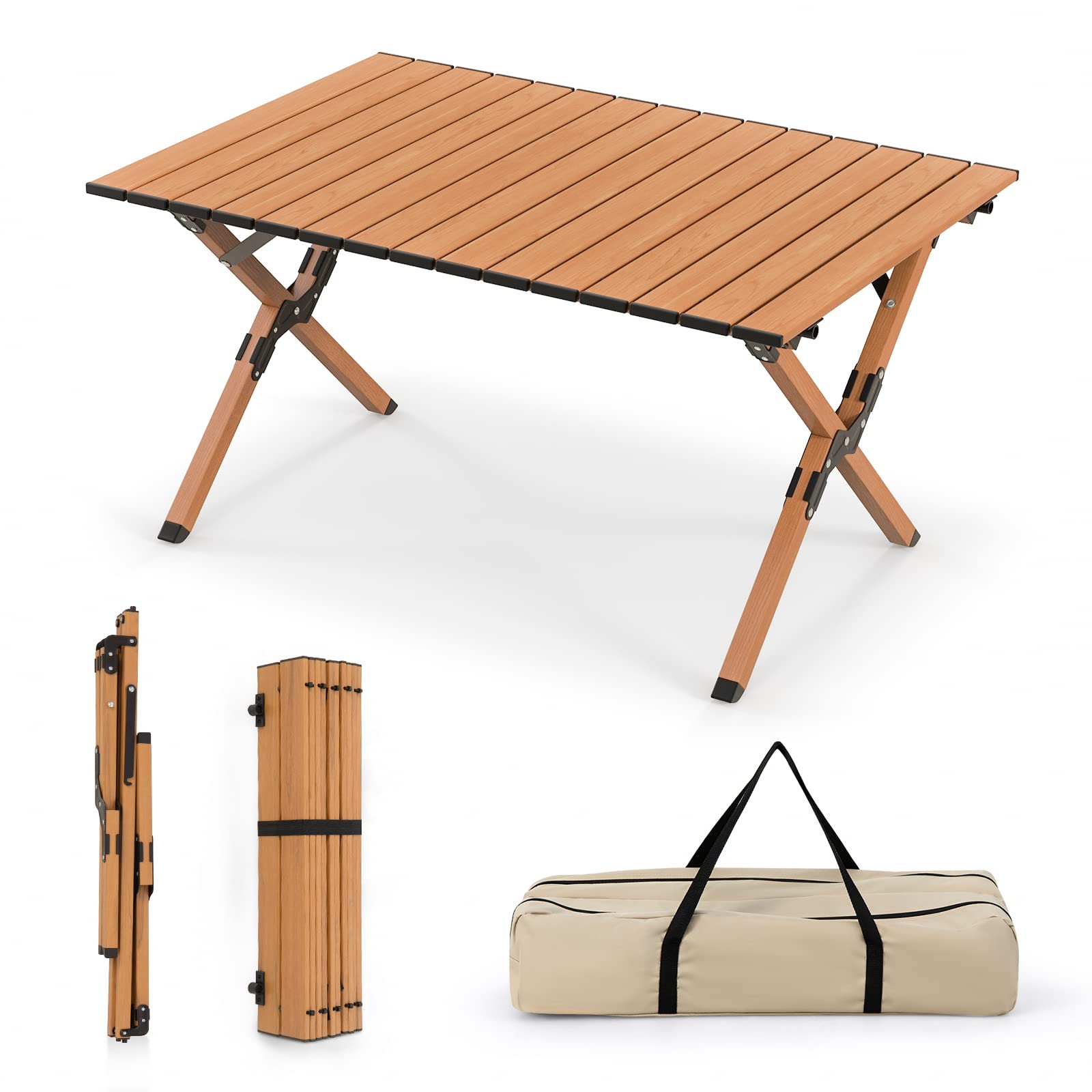 Folding Lightweight Aluminum Camping Table with Wood Grain – SUGIFT