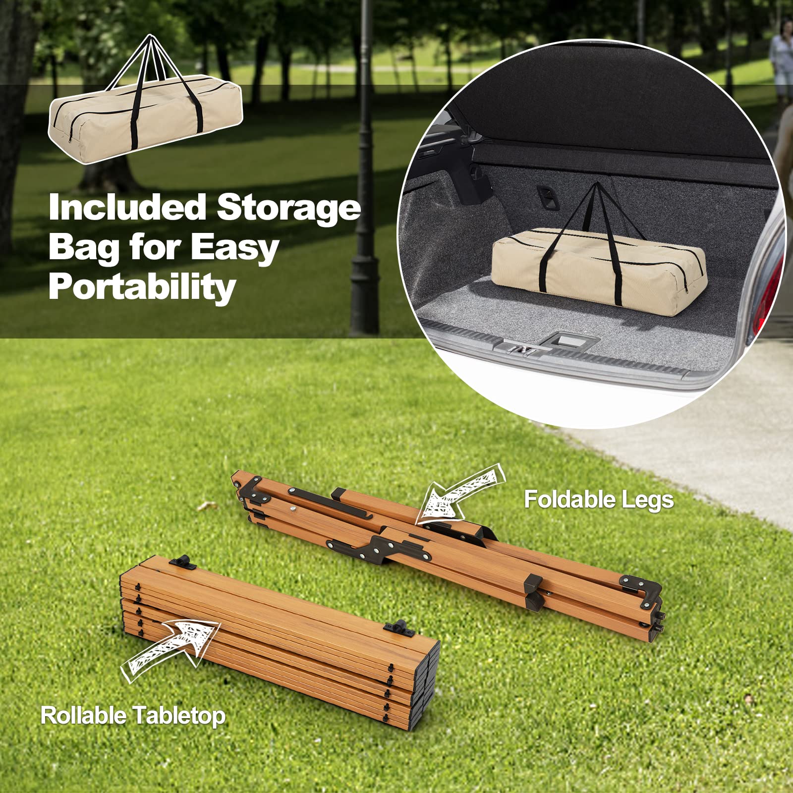 Folding Lightweight Aluminum Camping Table with Wood Grain – SUGIFT