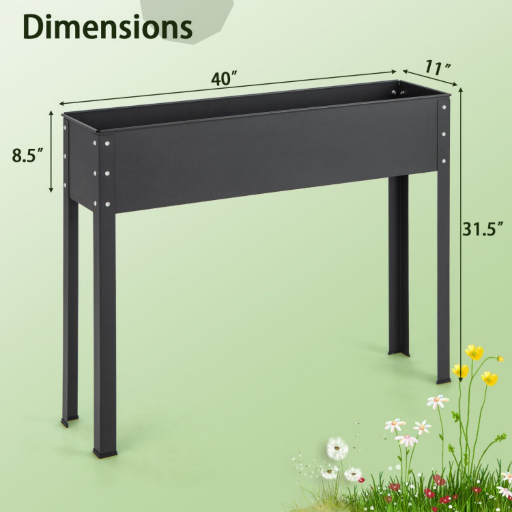 SUGIFT Metal Raised Garden Bed with Legs and Drainage Hole for Vegetable Flower