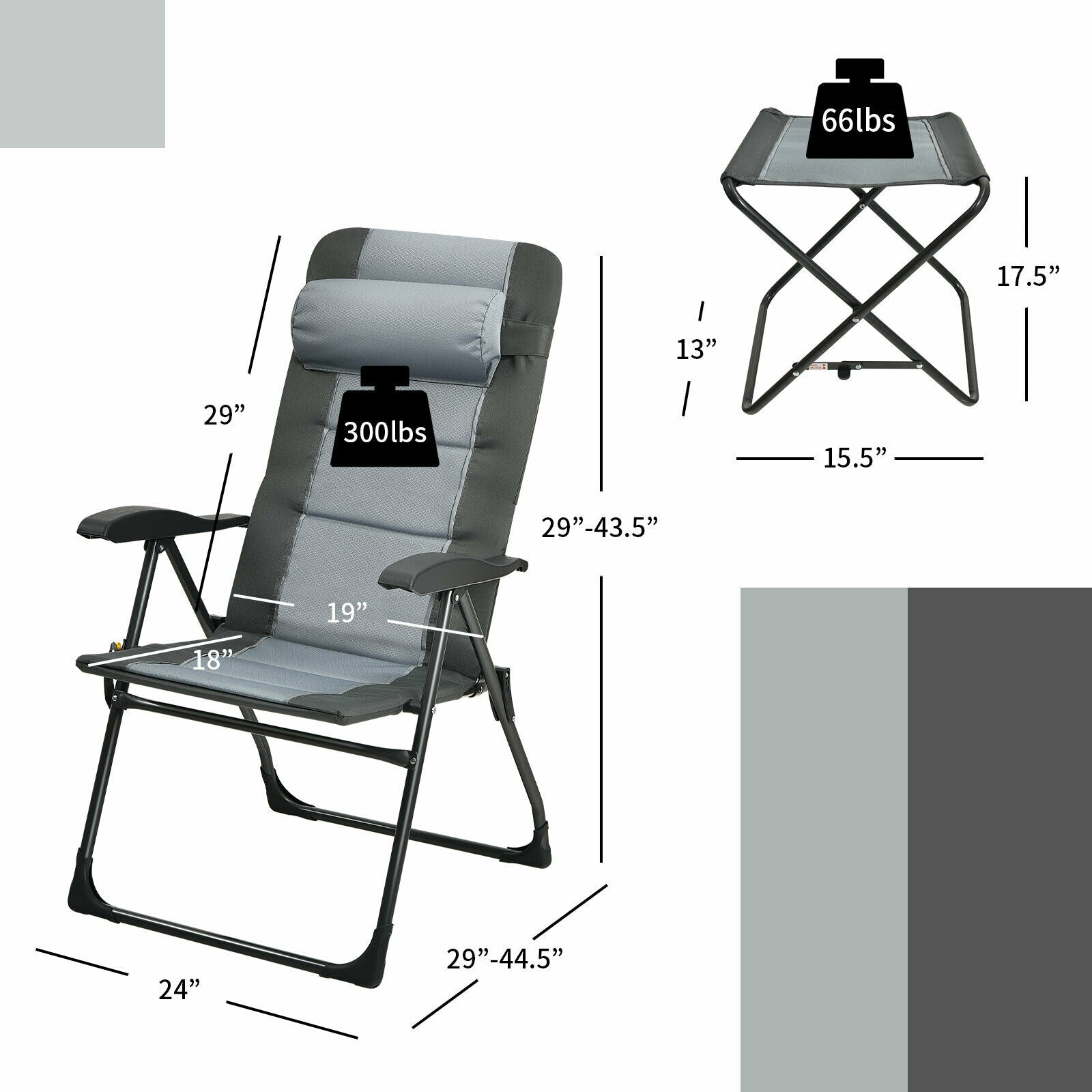 2 Pieces Patio Folding Dining Chair set with Adjustable Backrest