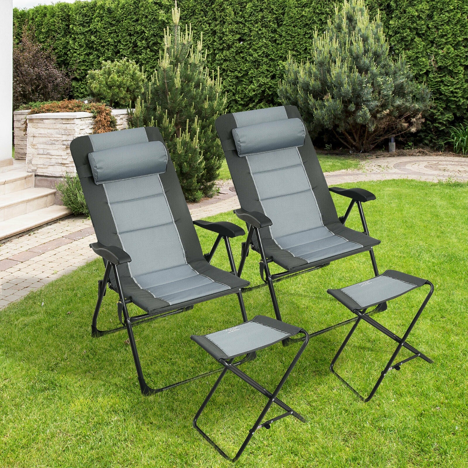 2 Pieces Patio Folding Dining Chair set with Adjustable Backrest