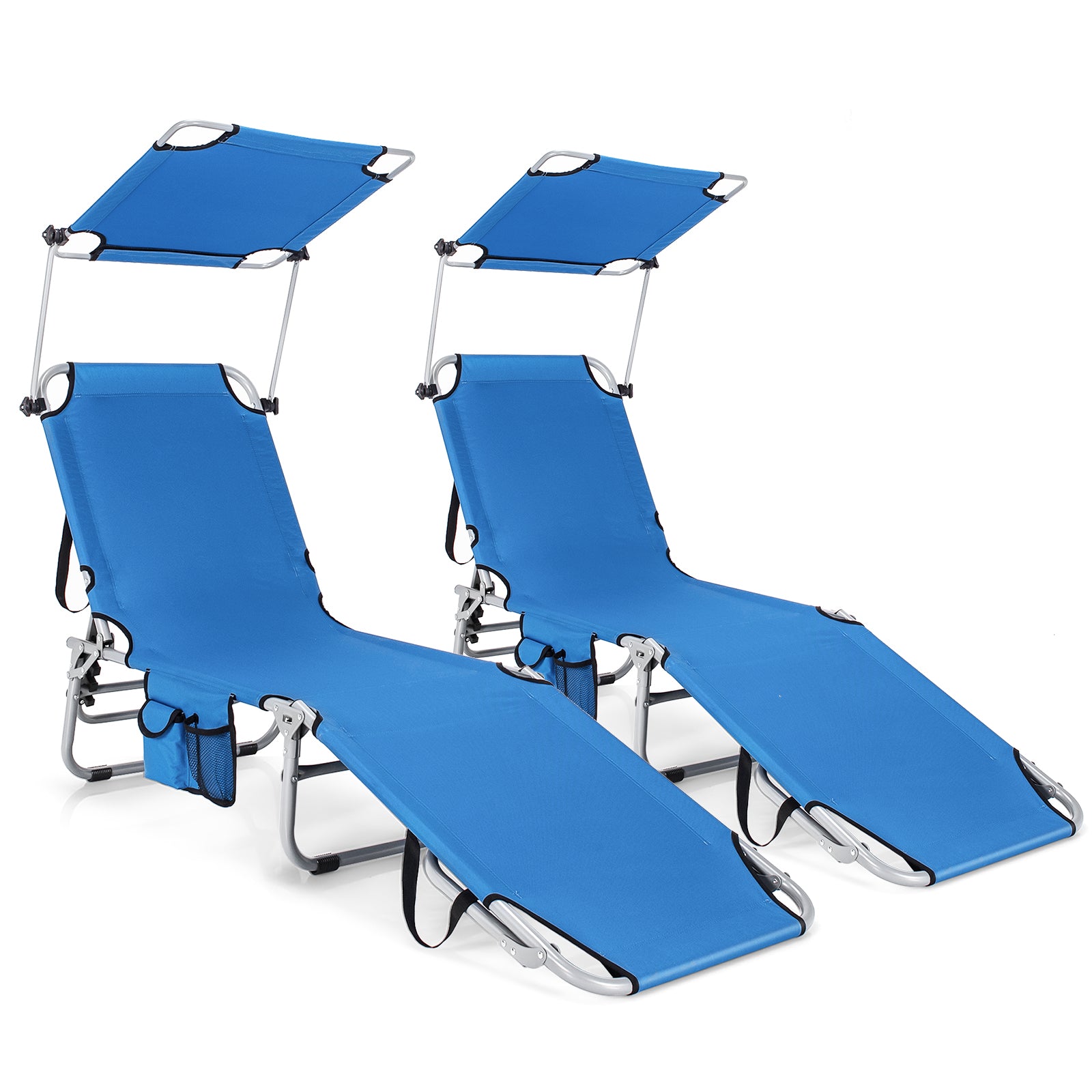 5-Position Adjustable Outdoor Chaise Chair Recliner Chair with Canopy Shade