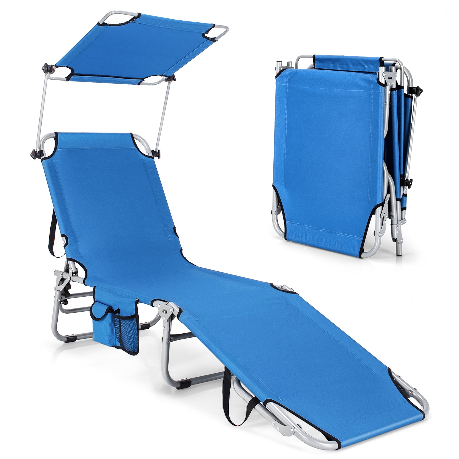 5-Position Adjustable Outdoor Chaise Chair Recliner Chair with Canopy Shade
