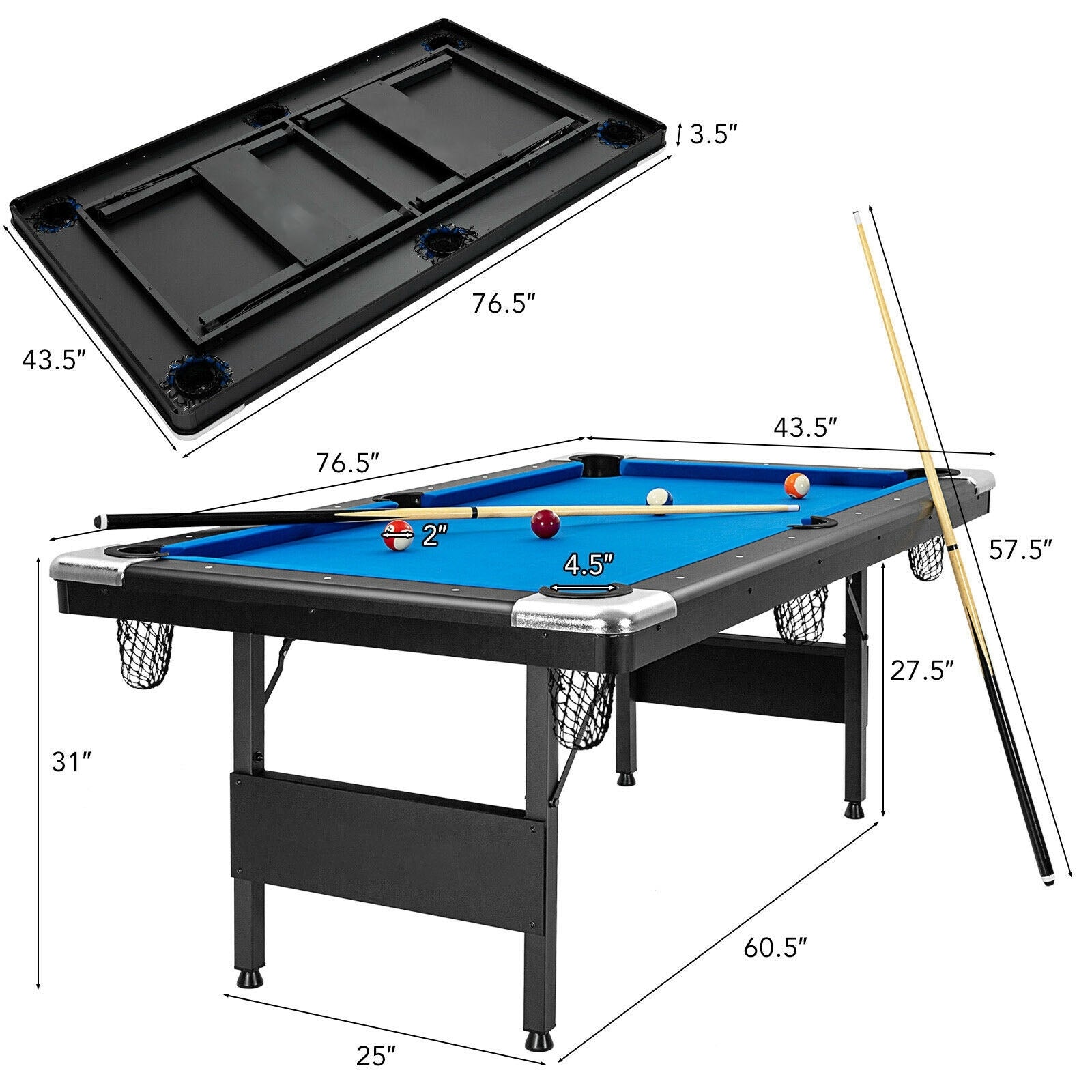 SUGIFT 6 Feet Foldable Billiard Pool Table with Complete Set of Balls