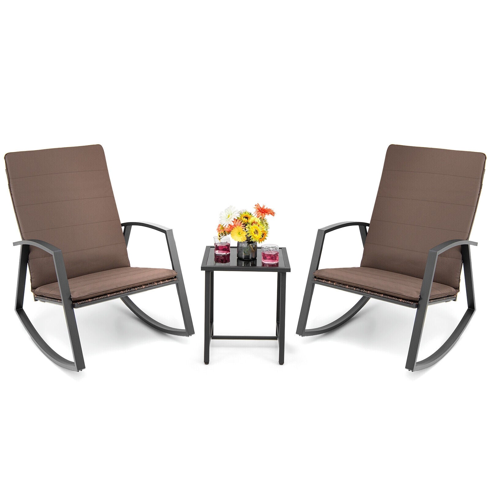 3 Pieces Patio Rattan Rocking Furniture Set