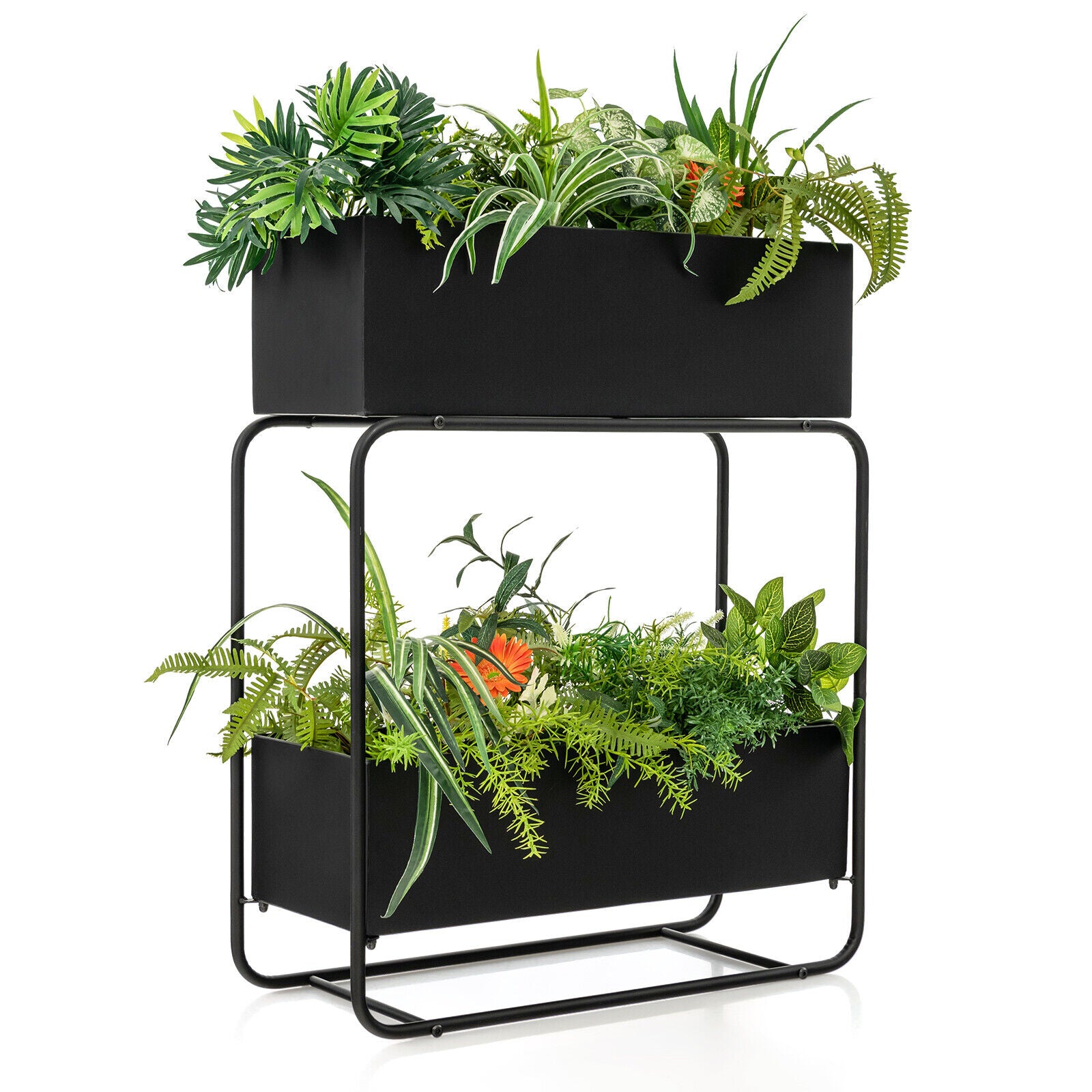 2-Tier Metal Elevated Garden Bed with Raised Flower Box